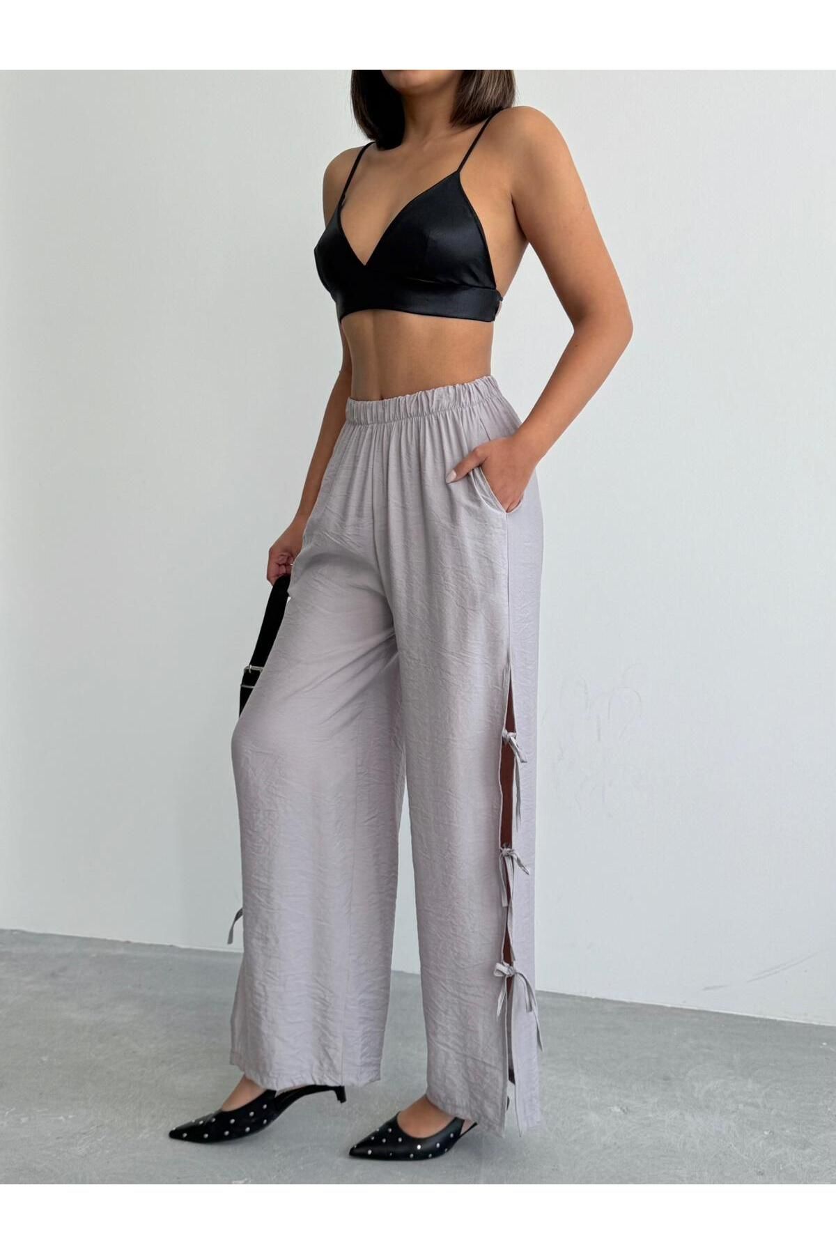 fhk atelier Kadın Modal Yanı Kurdeleli Pantolon