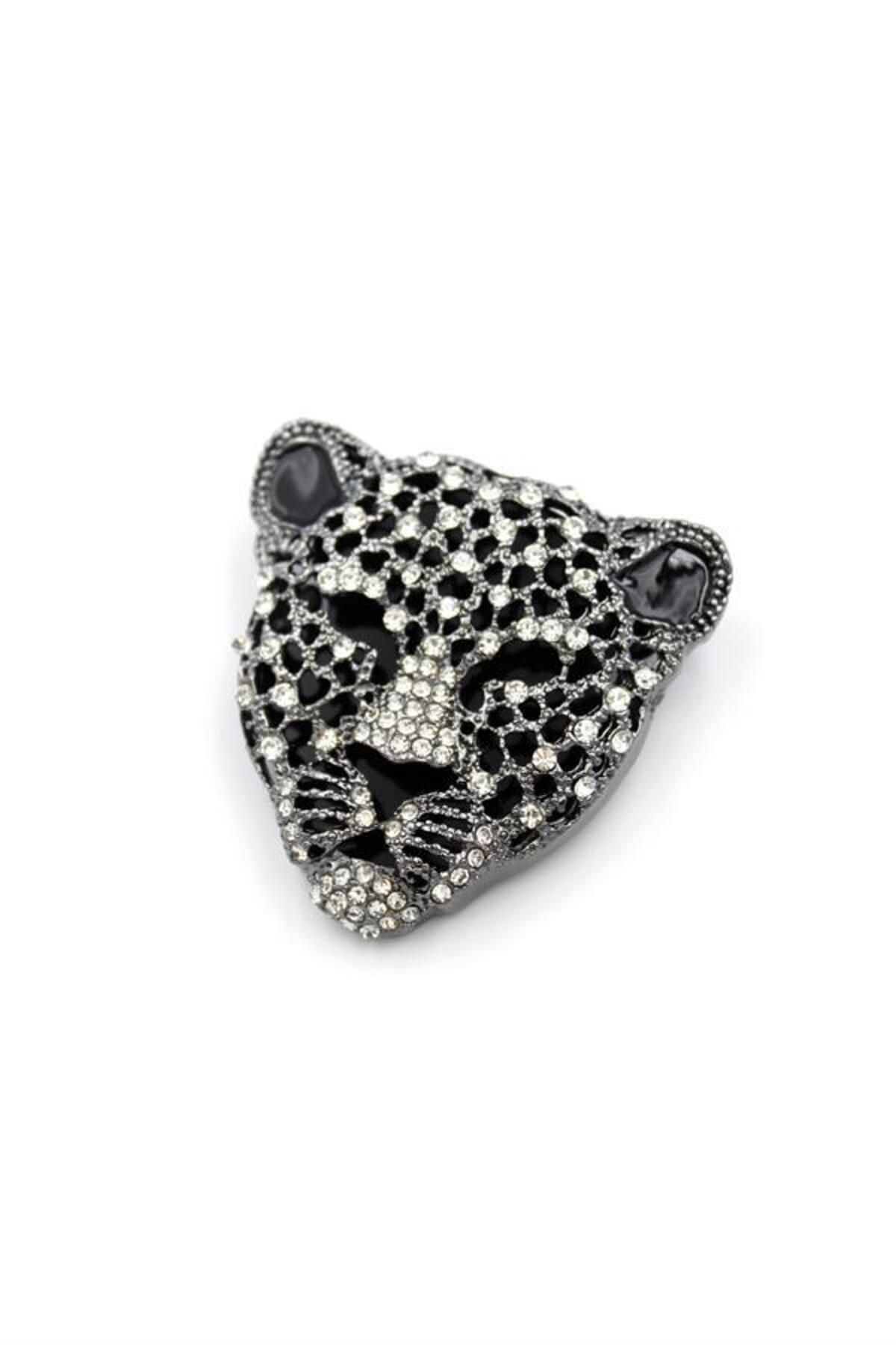 Royaleks Leopar Broş - Siyah