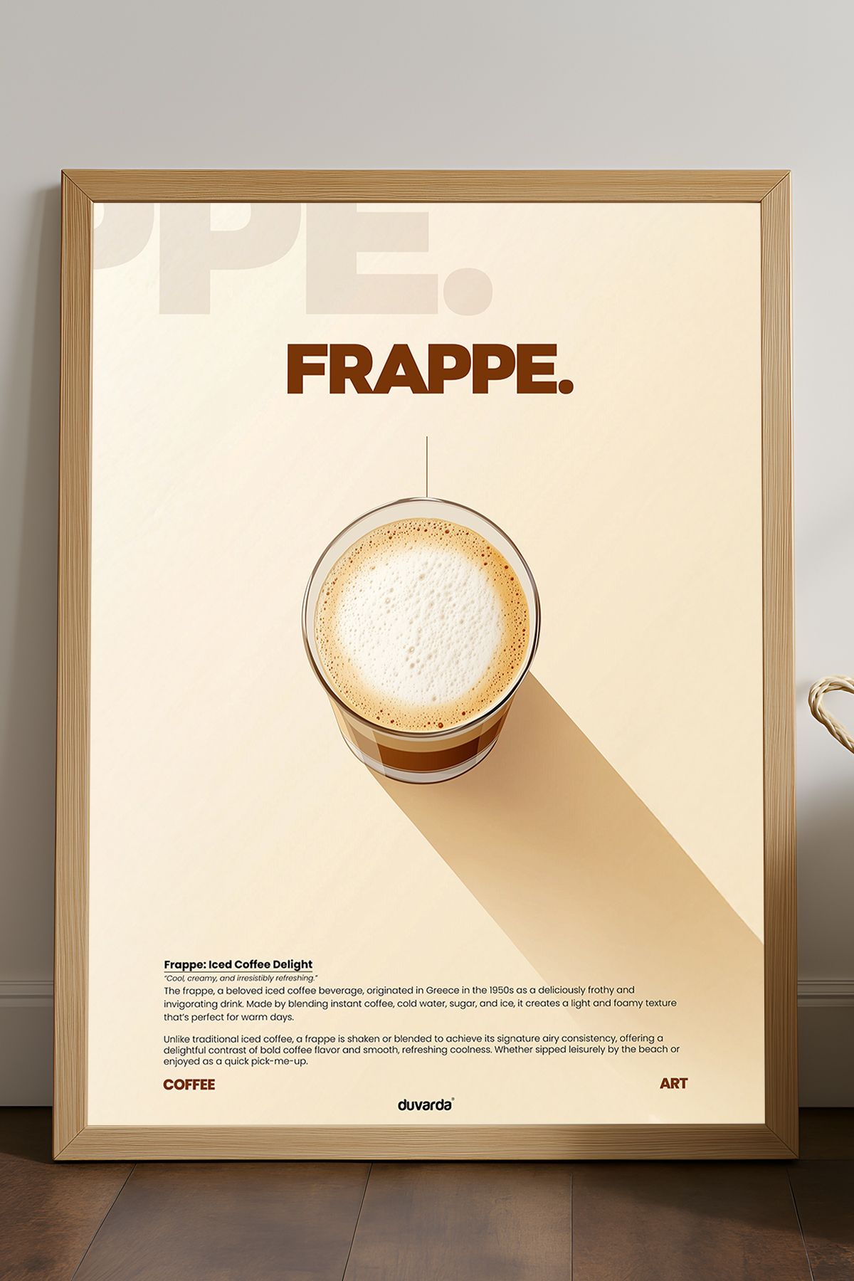 Duvarda Frappe Kahve Doğal Ahşap Çerçeveli Dekoratif Duvar Tablosu