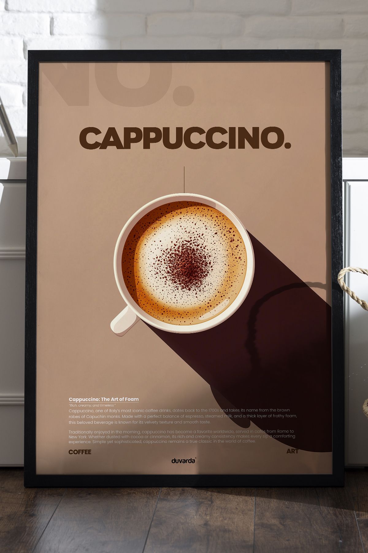 Duvarda Cappuccino Kahve Siyah Ahşap Çerçeveli Dekoratif Duvar Tablosu