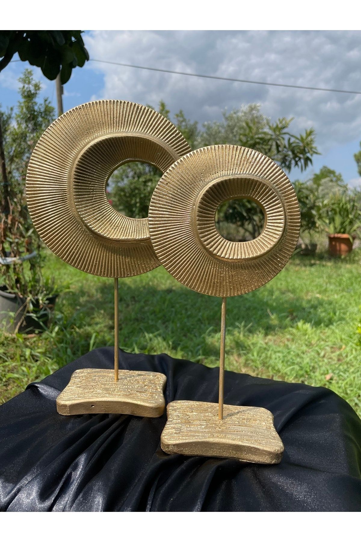 DEKORANLA 2'li Şık Gold Renk Dekoratif Halka Seti, Ev ve Ofis Dekorasyonu İçin Mükemmel Seçim