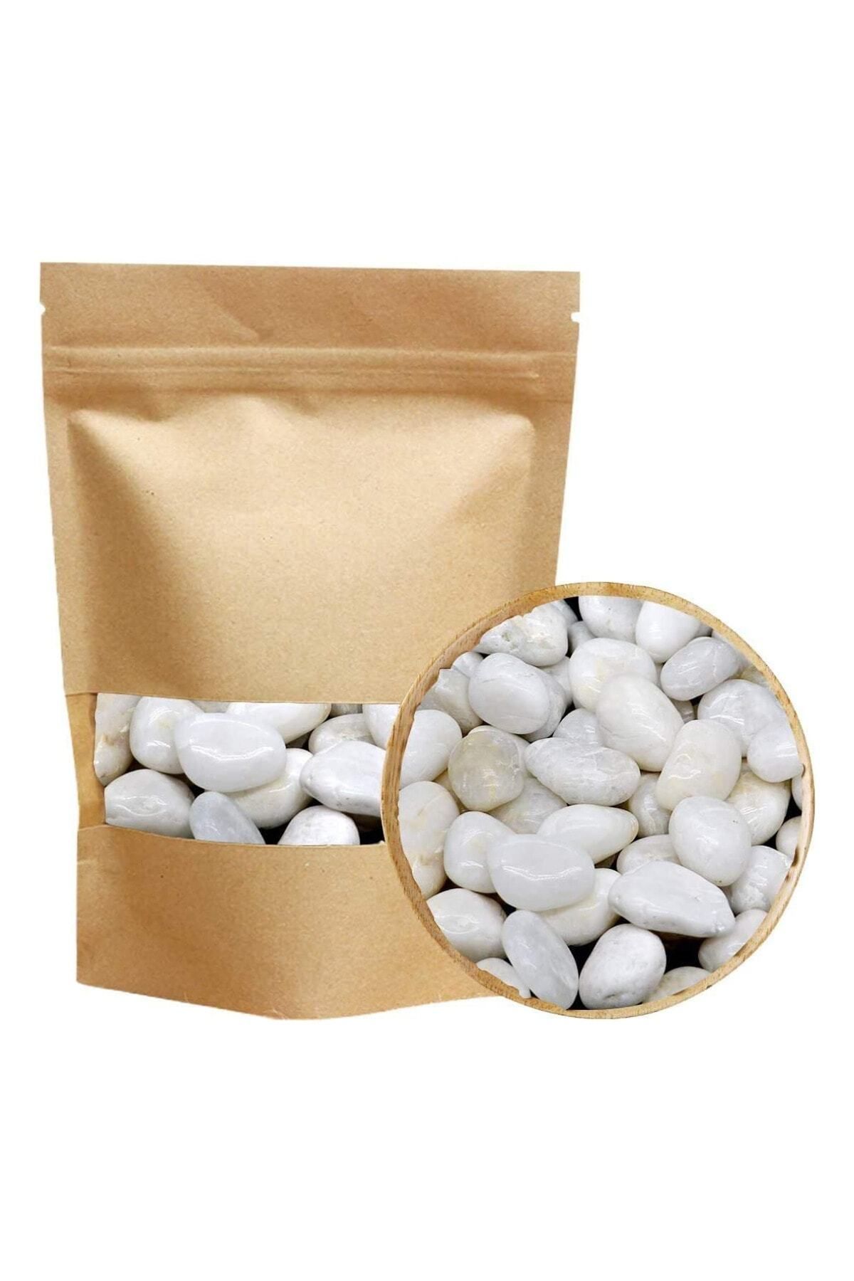 DEKORANLA Beyaz Dolomit Taş 2 Kg, 1,5-2,5 Cm Dere ve Bahçe Süs Taşı, Saksı ve Teraryum İçin