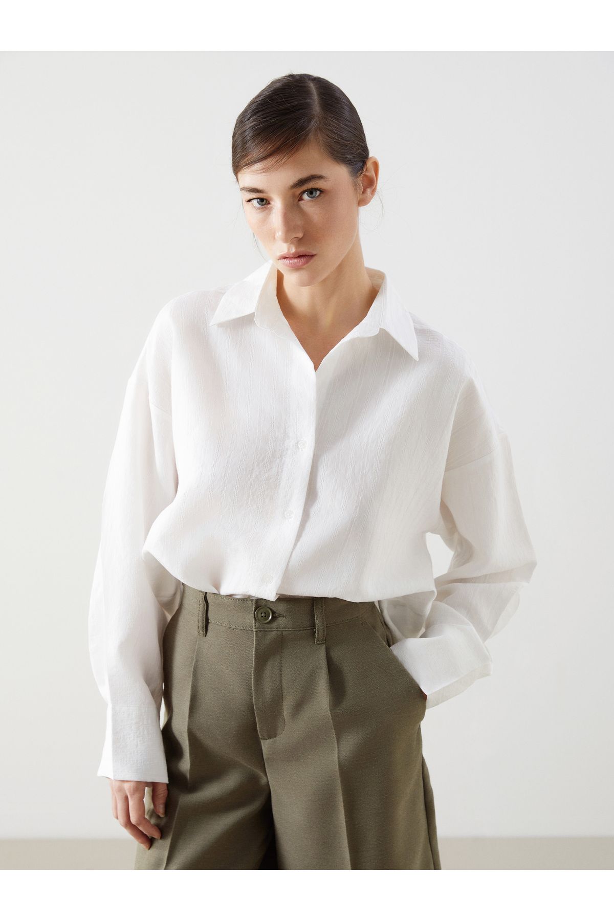 LC Waikiki Çizgili Oversize Poplin Kadın Gömlek