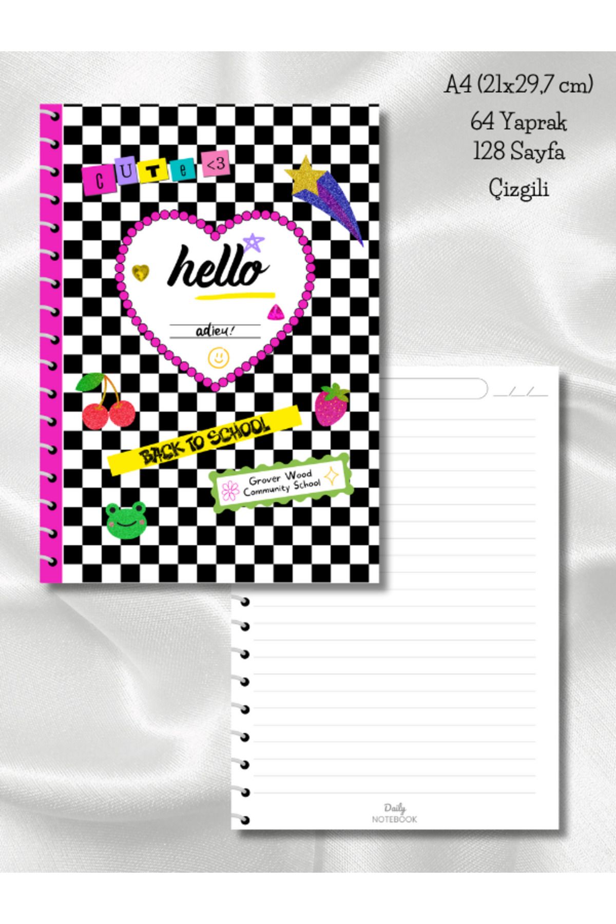 daily notebook Crazy Çizgili Okul Defteri,64 Yaprak Spiralli A4 Büyük Boy (21x29,7 cm) Boyutunda