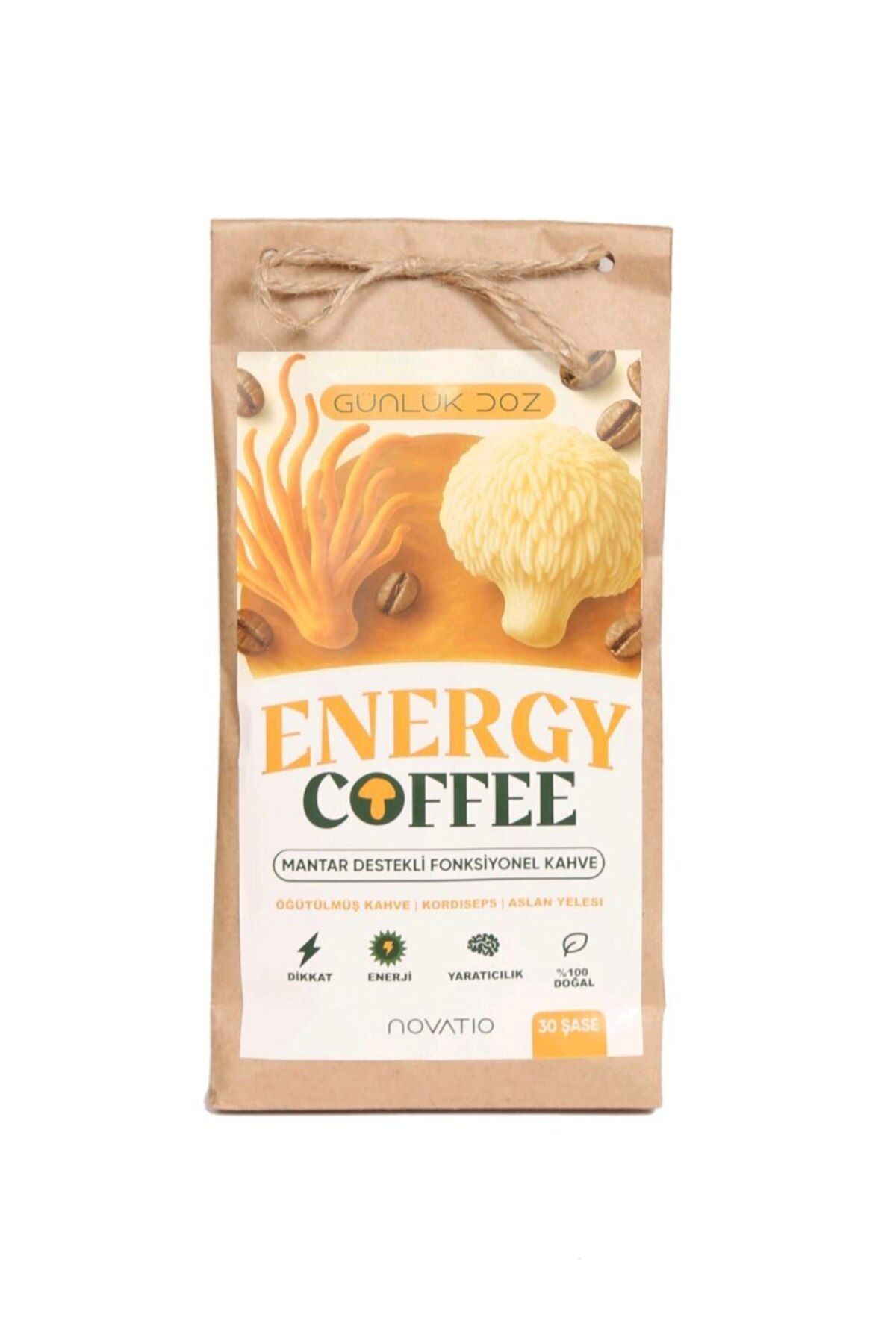 Novatio Günlük Doz Energy Coffee - Kordiseps & Aslan Yelesi Mantarlı Fonksiyonel Kahve | Zihin & Enerji
