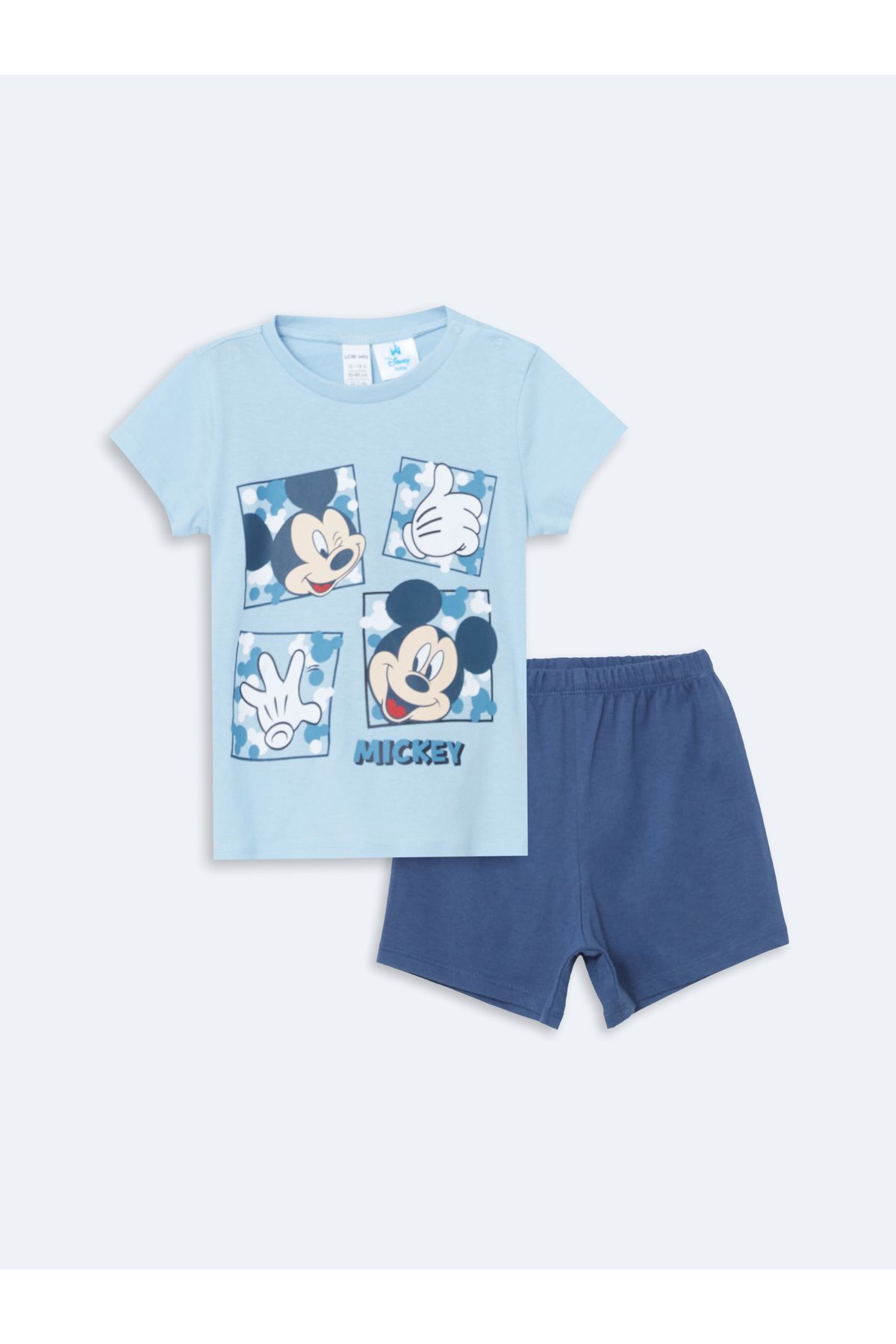 LC Waikiki Bisiklet Yaka Mickey Mouse Baskılı Erkek Bebek Şortlu Pijama Takımı