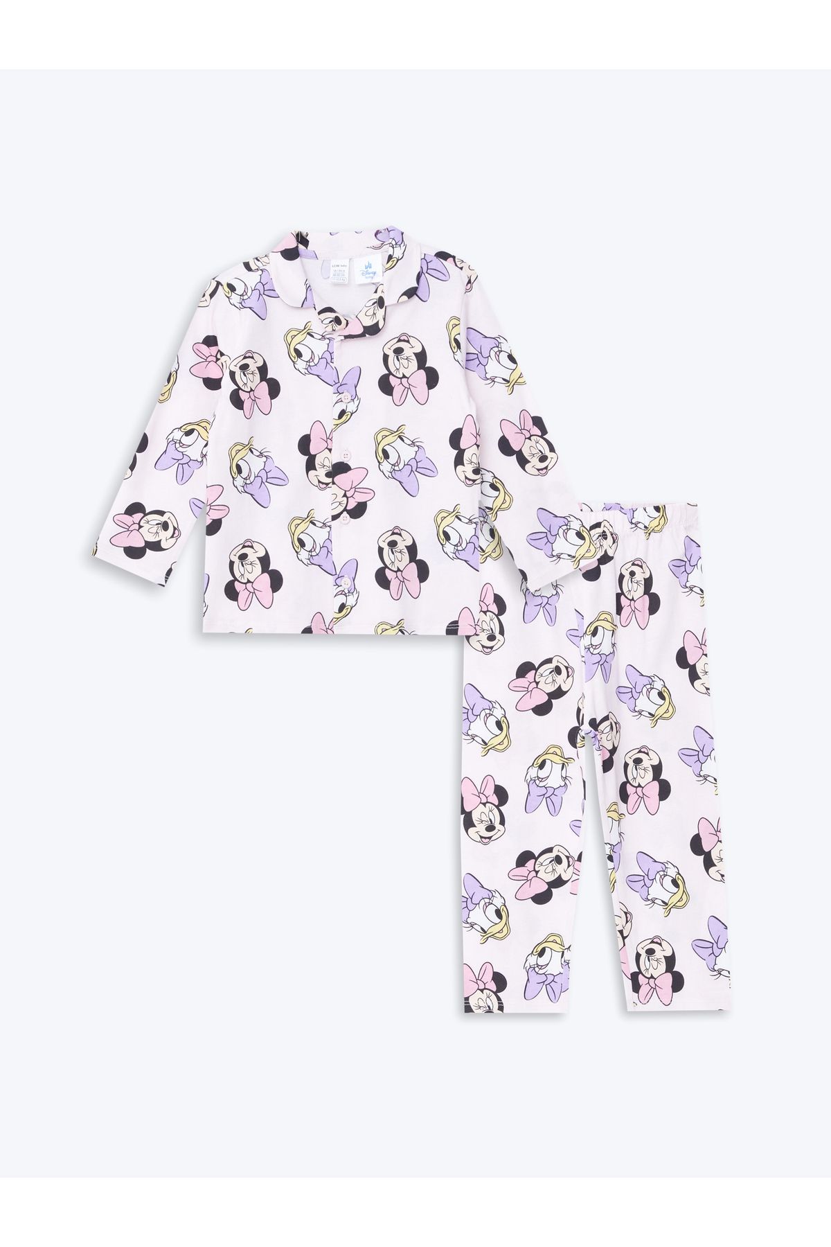 LC Waikiki Polo Yaka Uzun Kollu Minnie Mouse Baskılı Kız Bebek Pijama Takım