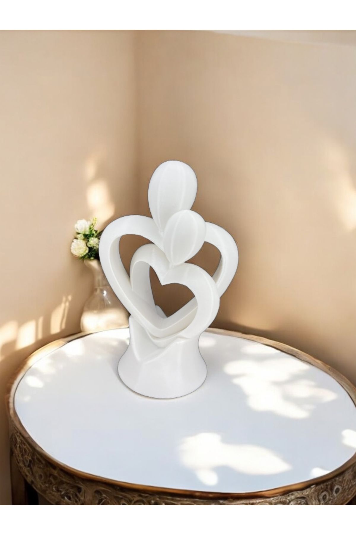 DEKORANLA Kalpli Romantik Figür, 14cm, Beyaz, Dekoratif Sevgili Biblosu
