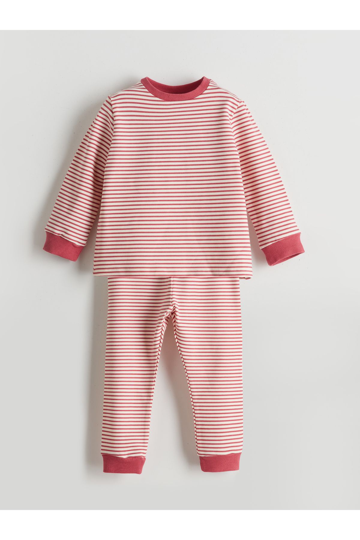 LC Waikiki Bisiklet Yaka Çizgili Kız Bebek Pijama Takımı