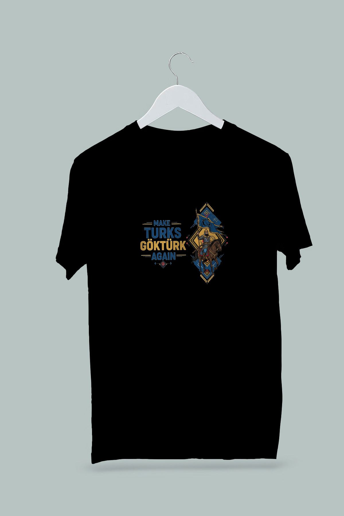 Maki Home Kadın Erkek Unisex Yetişkin Make Turks Gokturk Again II Baskılı Beyaz Gri Siyah Tshirt tişört