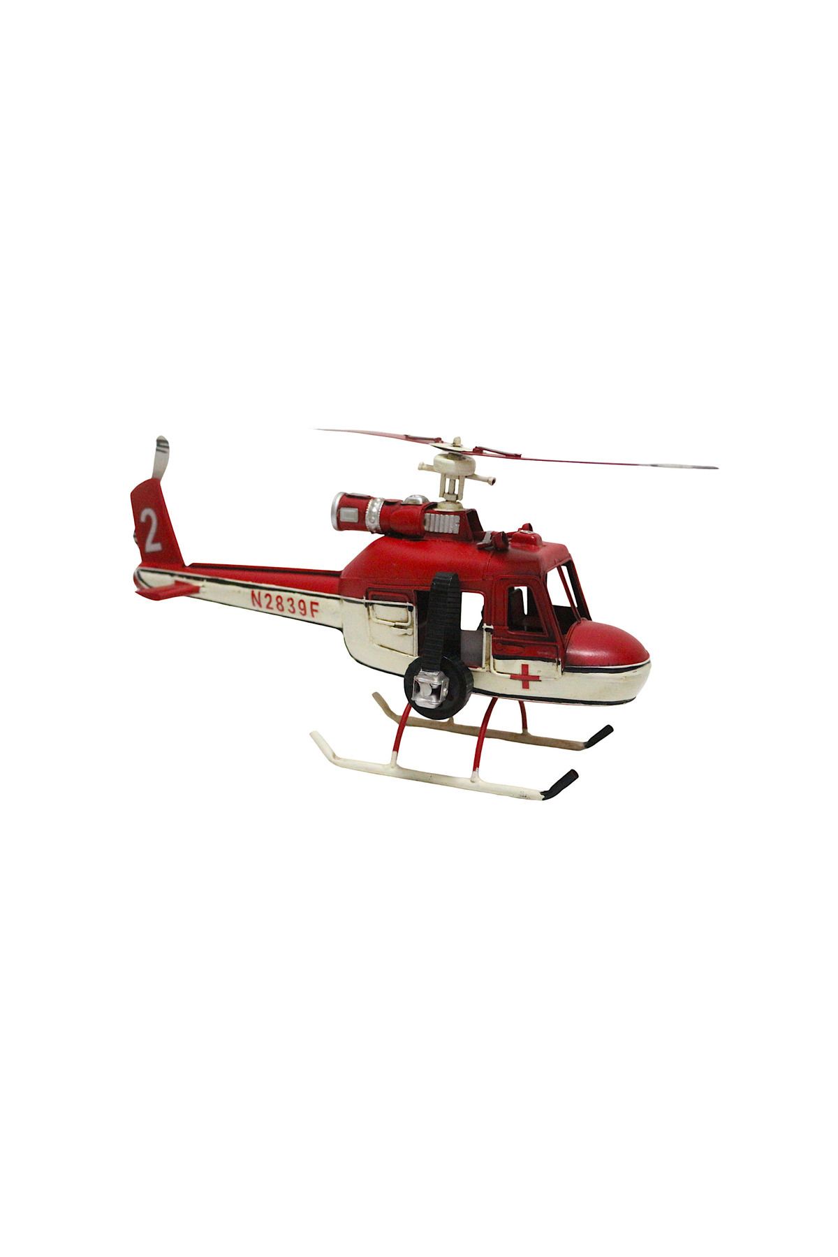 DEKORANLA Kırmızı Metal Dekoratif Helikopter, Şık ve Modern Tasarım N2839F