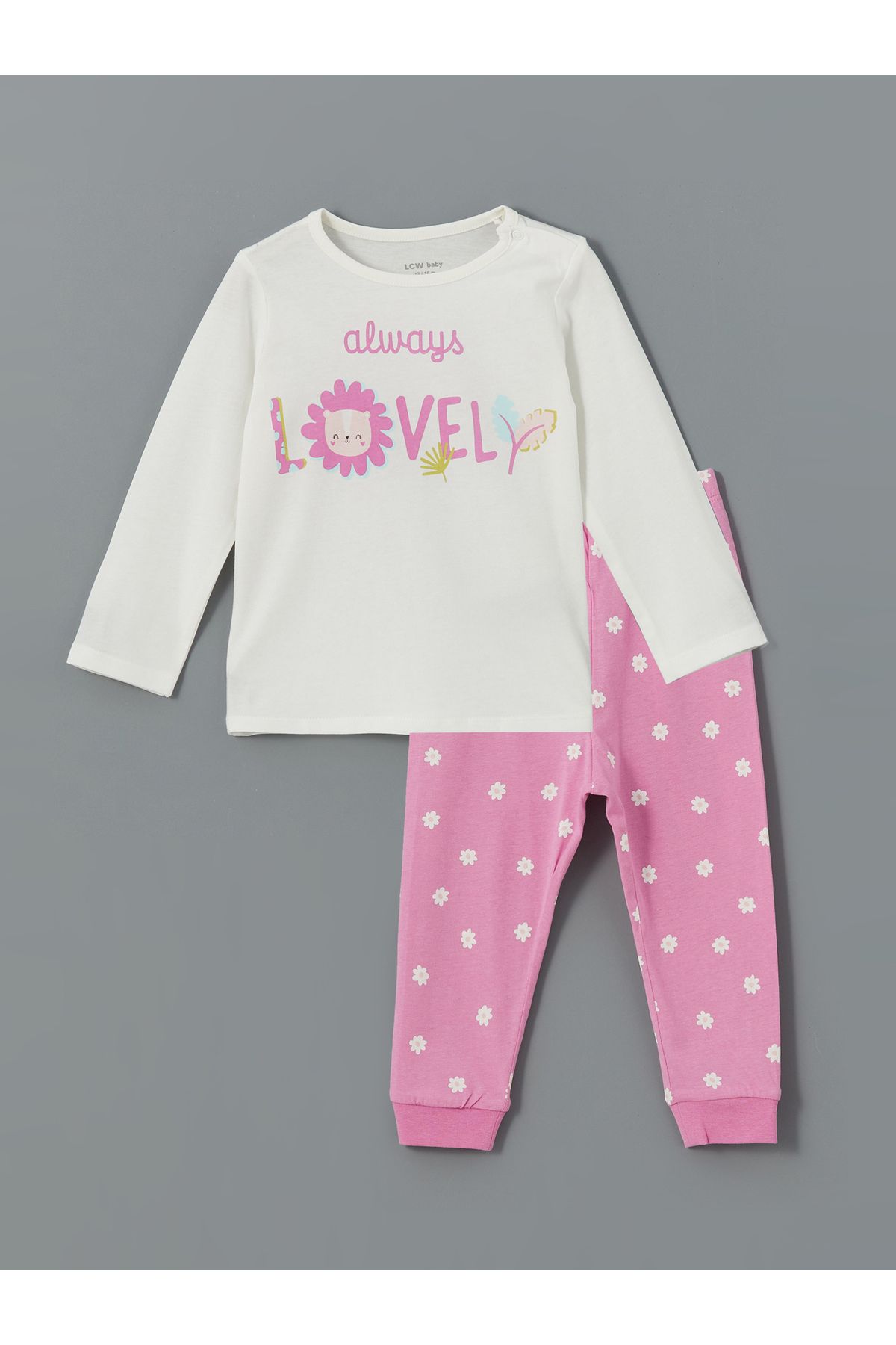 LC Waikiki Bisiklet Yaka Baskılı Kız Bebek Pijama Takımı