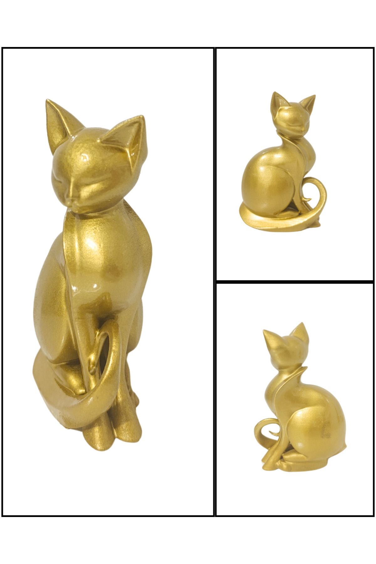DEKORANLA Altın Renkli Kedi Figürü, Dekor, 15cm, Zarif ve Şık Tasarım