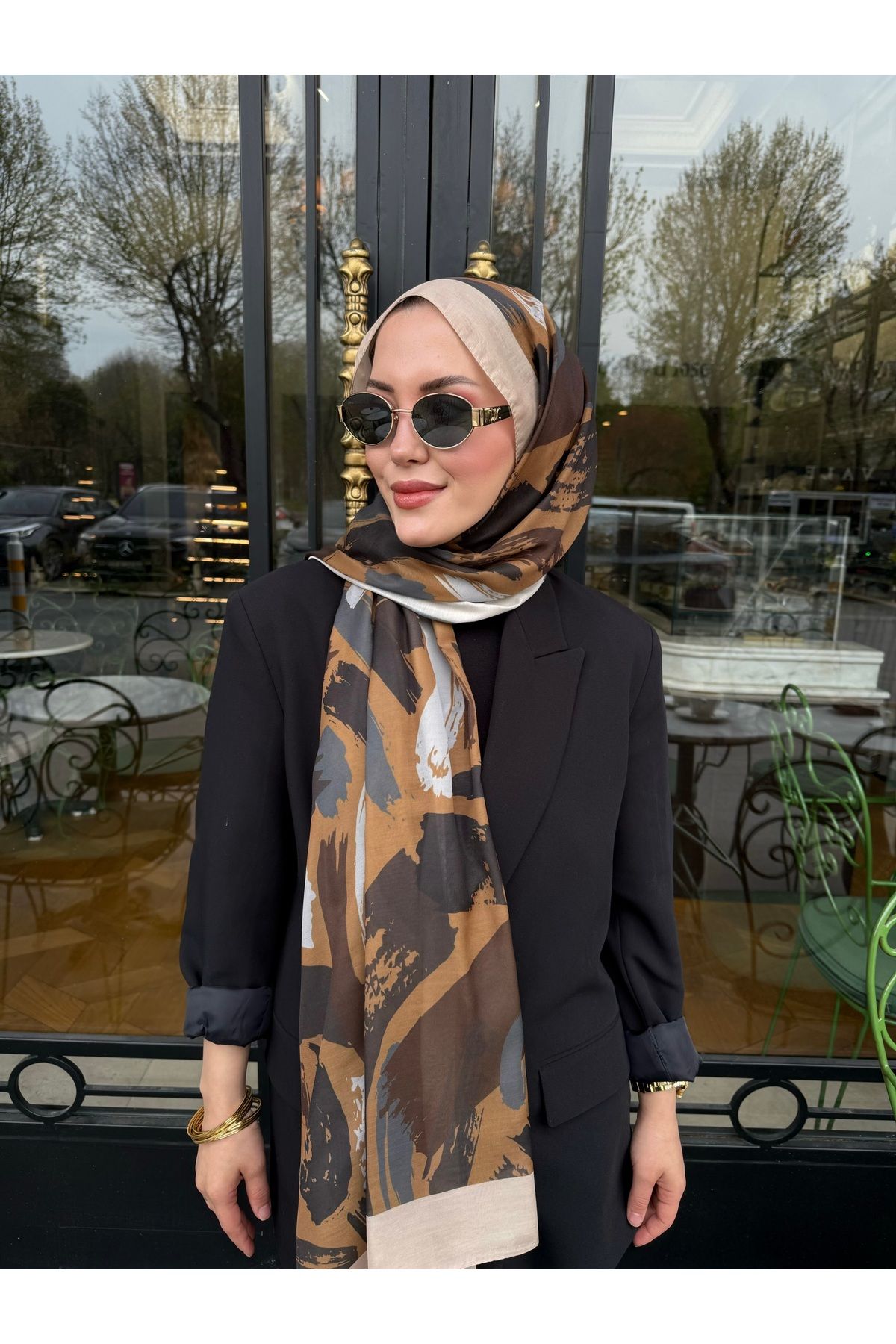 medascarfs Gri-Turuncu Salmon Fırça Desenli Şal