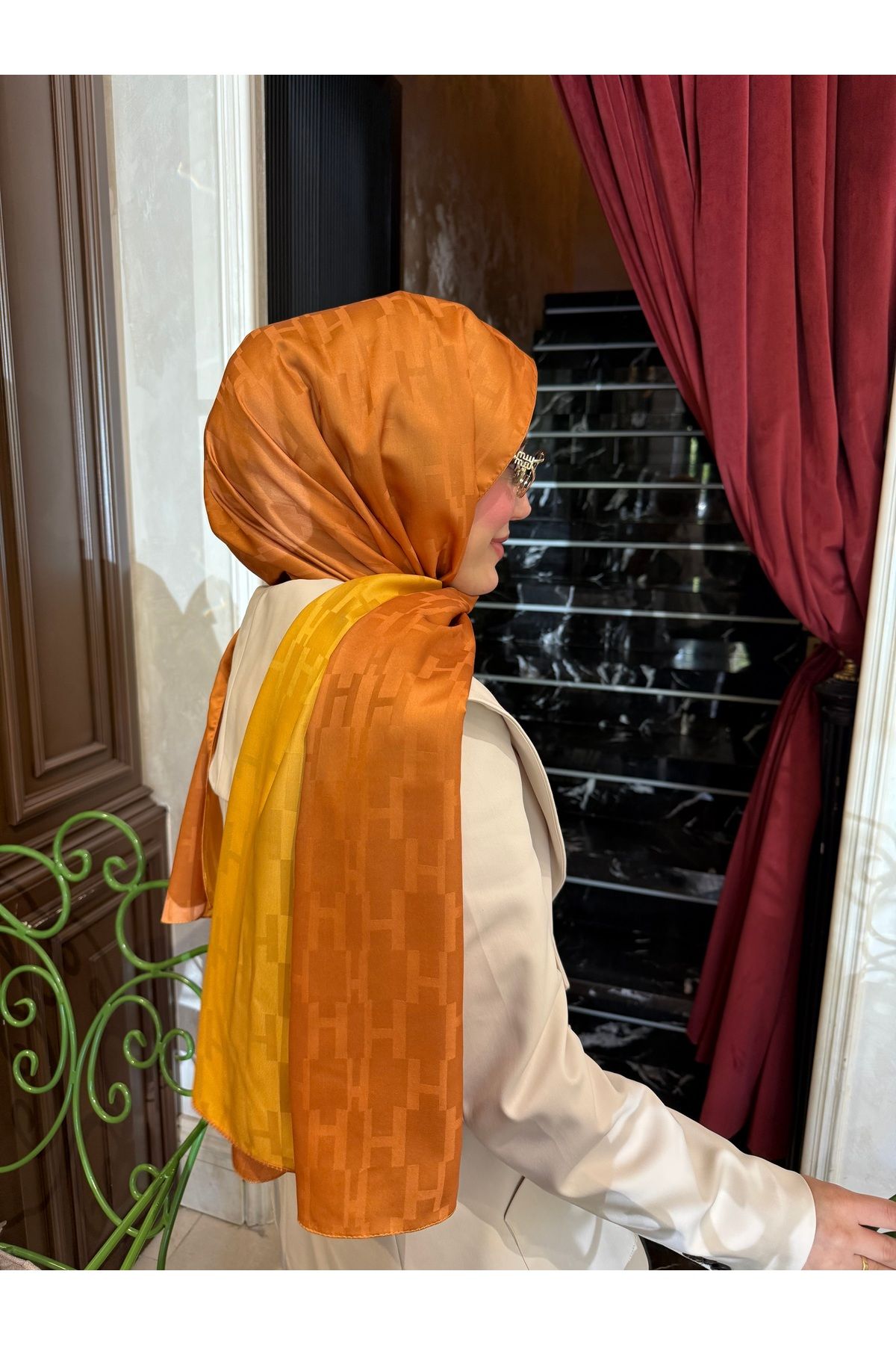 medascarfs Gri Kiremit H Desen Şal