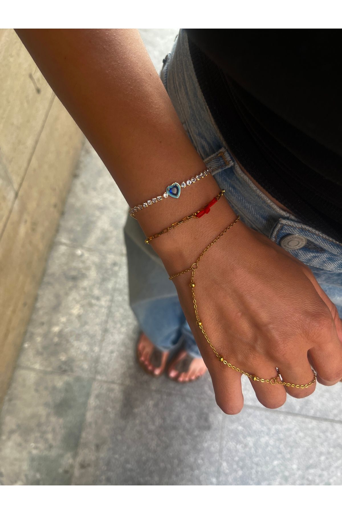 Hoop jewelery taşlı suyolu kalp bileklik