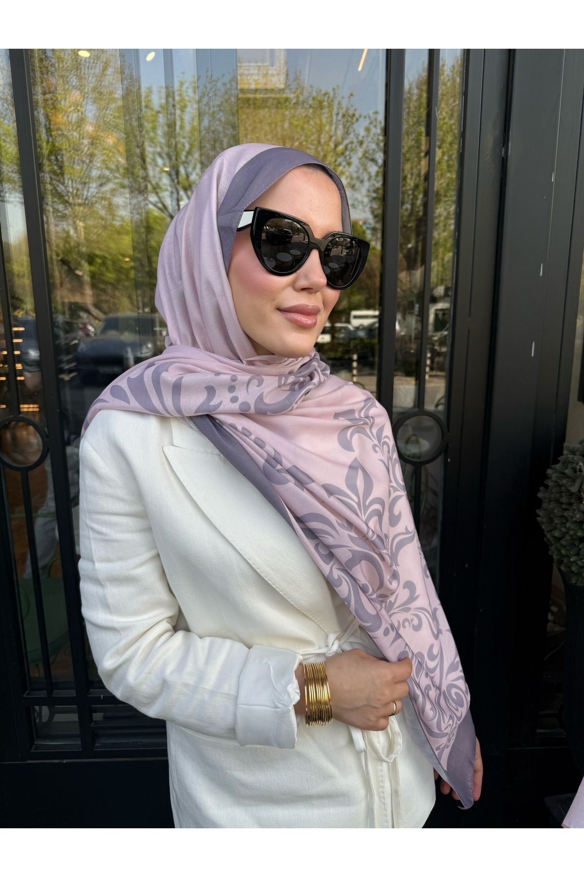 medascarfs Gri-Siyah Noir Coral Osmanlı Desen Şal