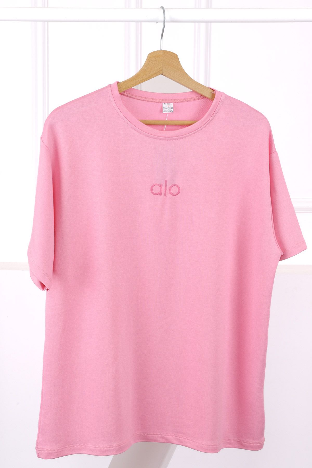 İmajButik Pembe Nakışlı Kısa Kol Modal T-Shirt