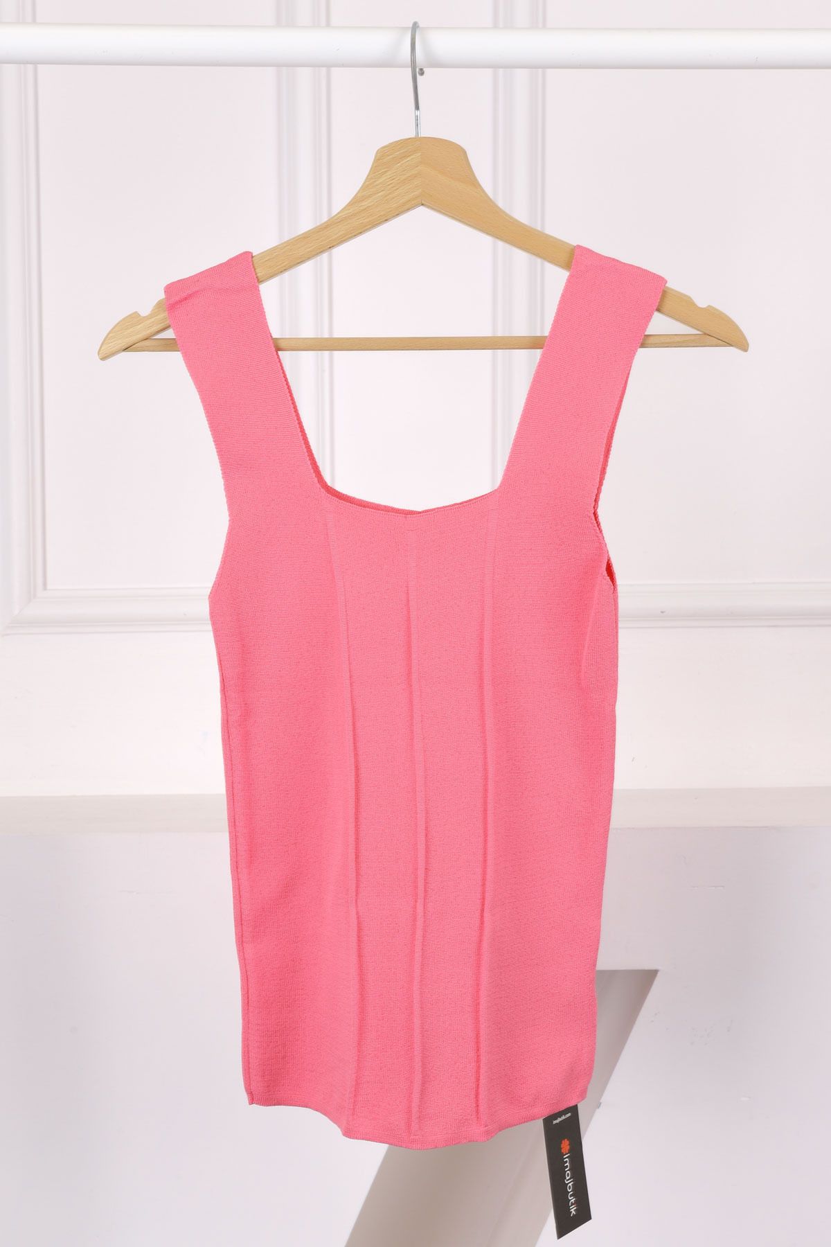 İmajButik Pembe Merserize Kare Yaka Bluz