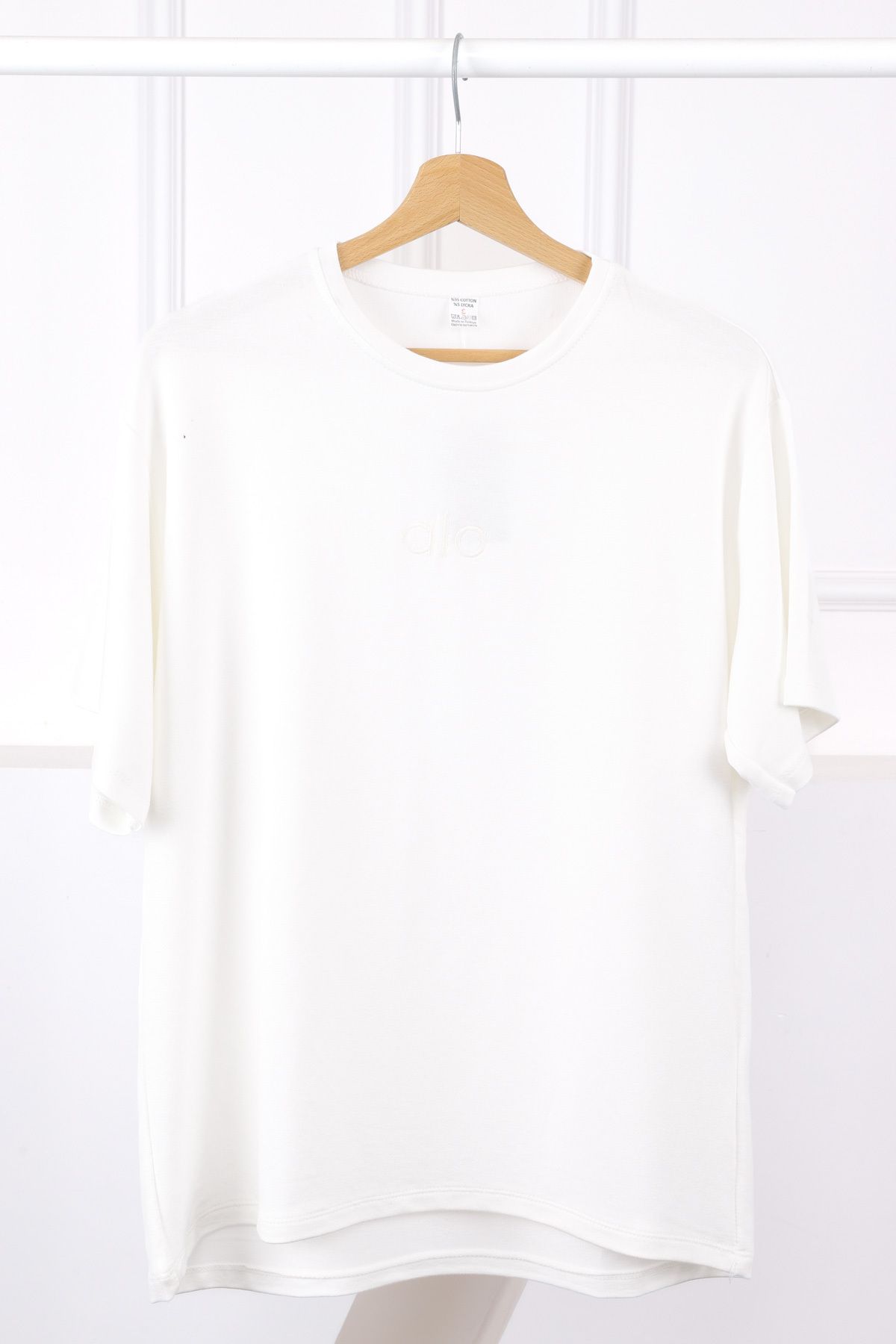 İmajButik Ekru Nakışlı Kısa Kol Modal T-Shirt
