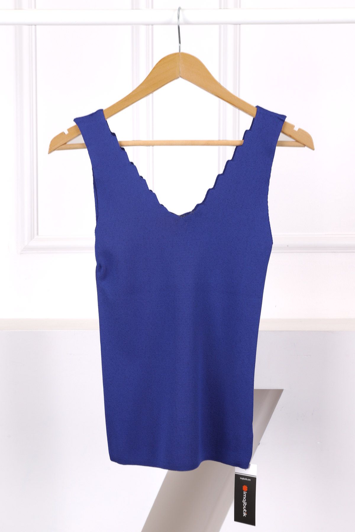 İmajButik Saks Mavi Merserize V Yaka Bluz