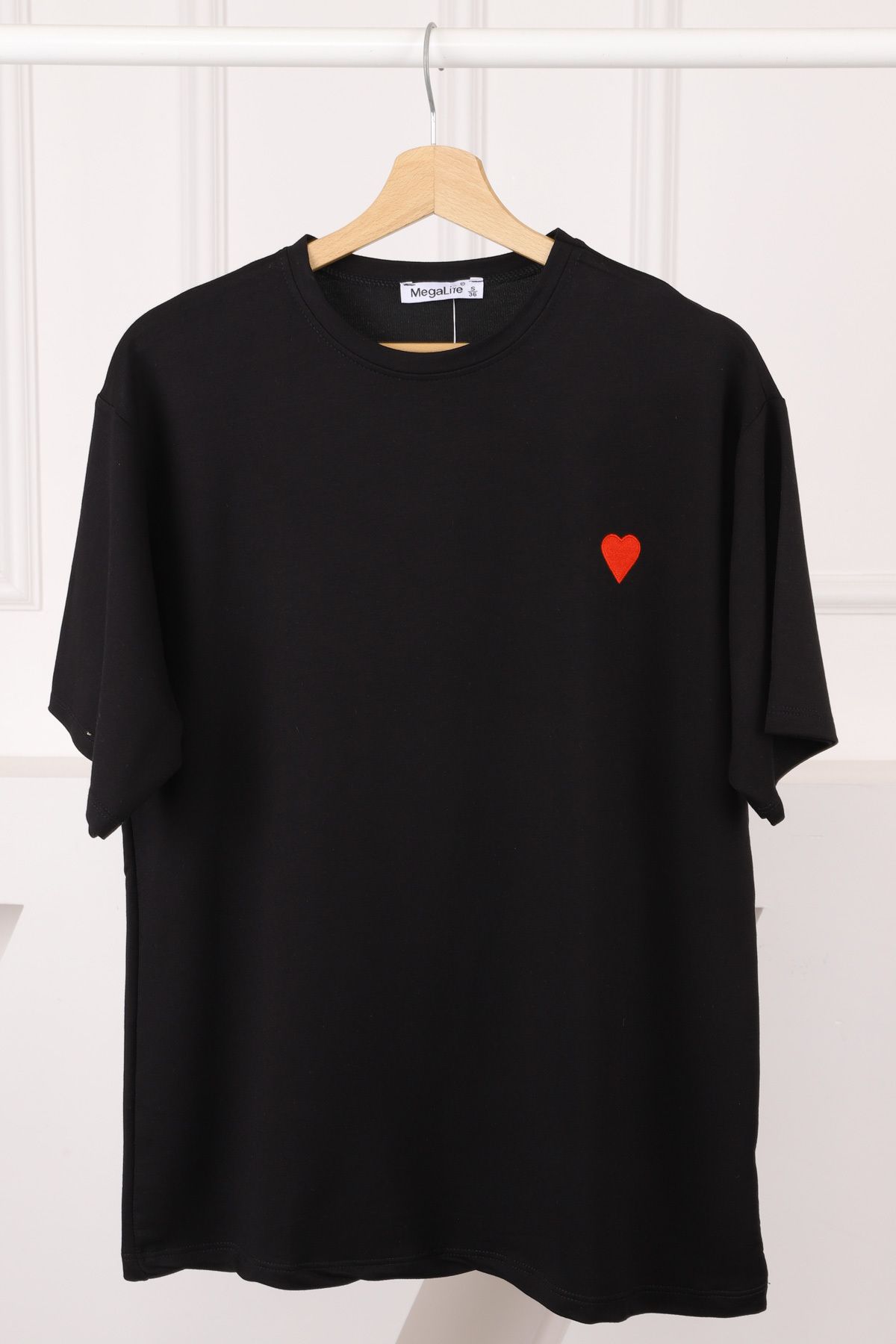İmajButik Siyah Nakışlı Kısa Kol Modal T-Shirt