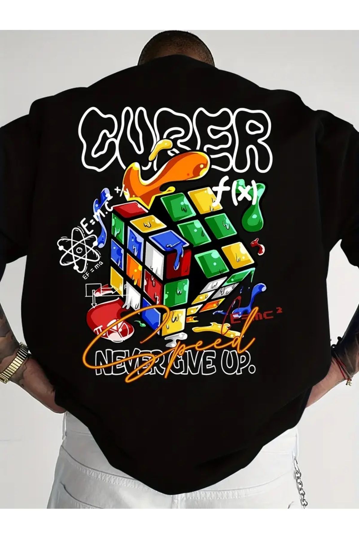 qubo sportswear & company qubo Unisex Oversize Baskılı Pamuklu Bisiklet Yaka Kısa Kollu SİYAH T-shirt