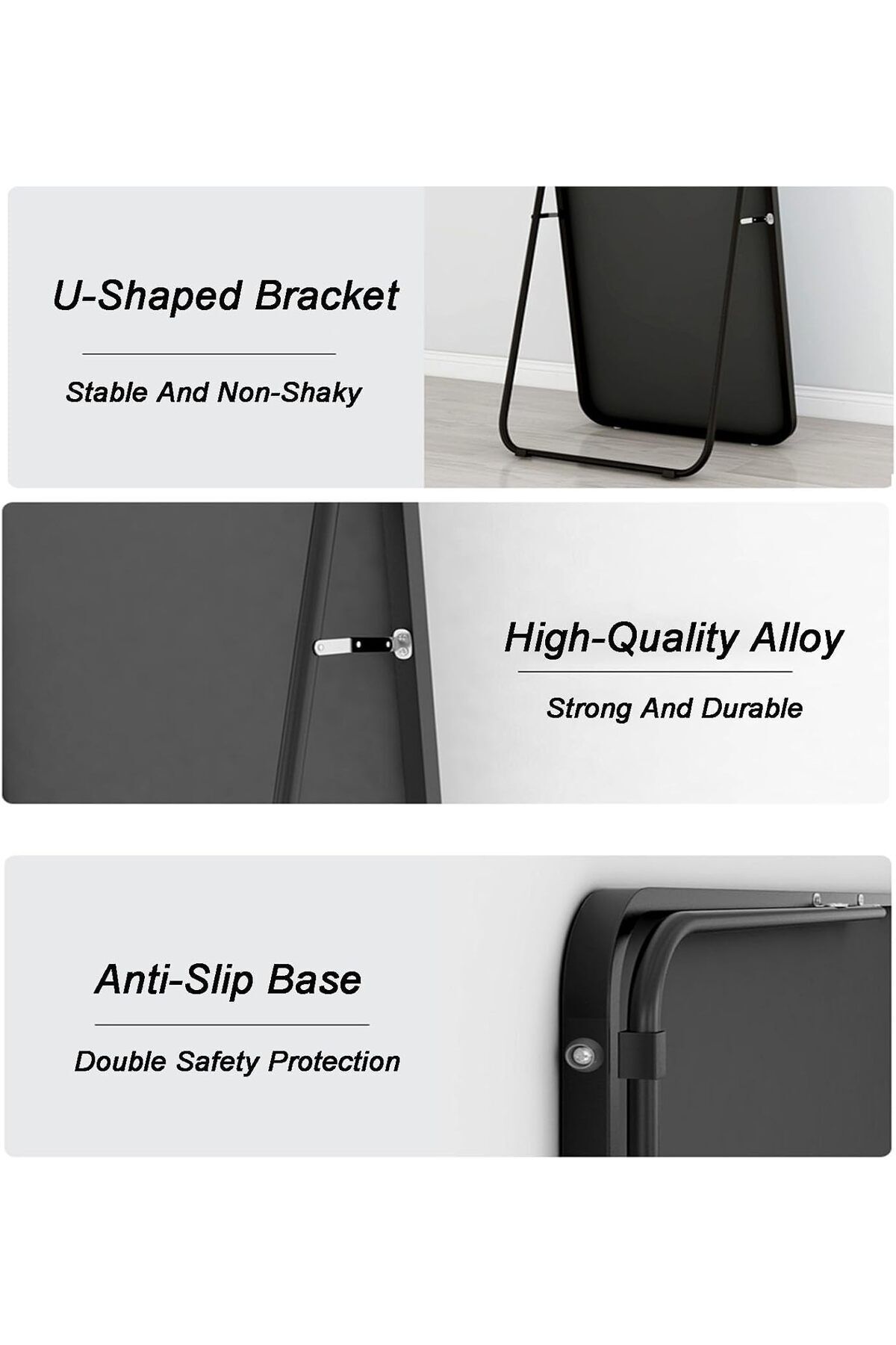 Lumely-Modern Rectangular Full Length Mirror With Rounded Corners And Black Metal Frame 155 X 45cm 5