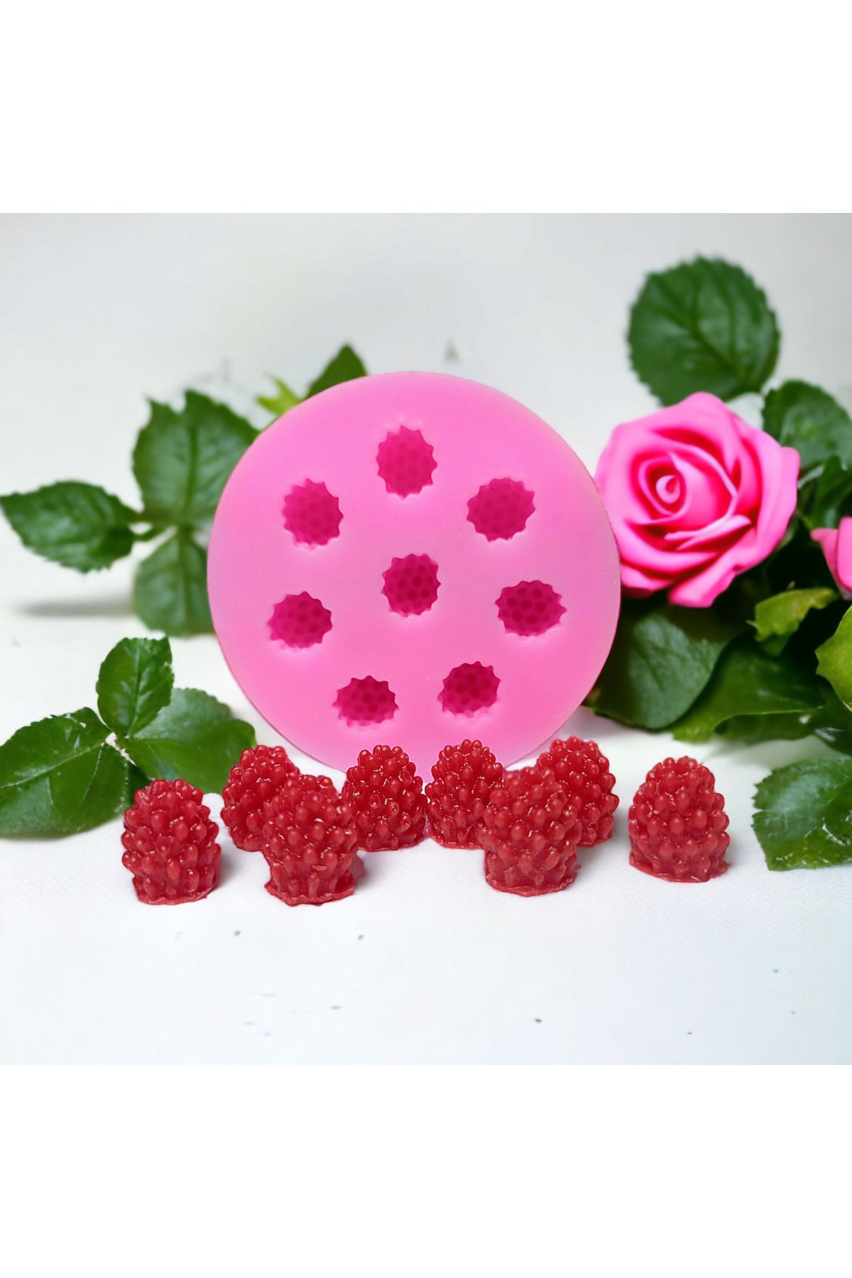 DEKORANLA Pembe 3D Böğürtlen Silikon Kalıp Seti, 8'li, esnek ve kullanışlı mutfak aksesuarı