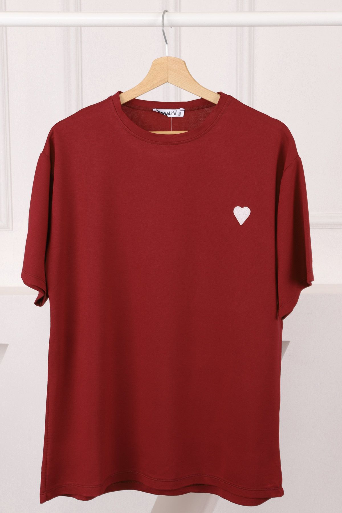 İmajButik Bordo Nakışlı Kısa Kol Modal T-Shirt