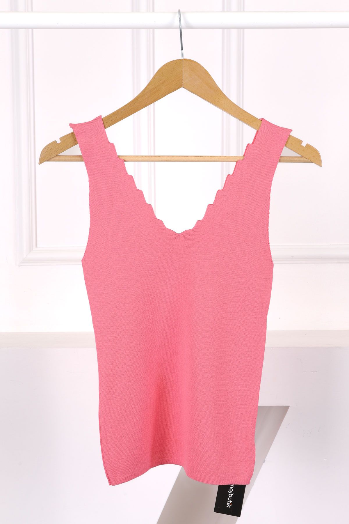 İmajButik Pembe Merserize V Yaka Bluz