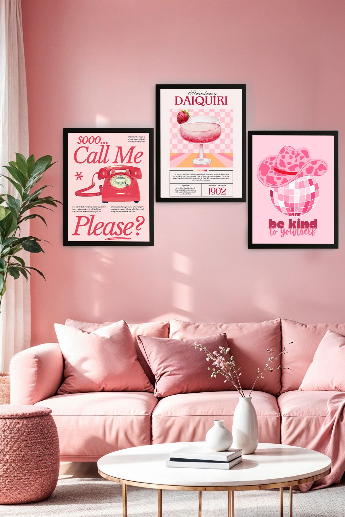 Trendmiya 3'lü Pembe Tasarım Art A4 Çerçeve