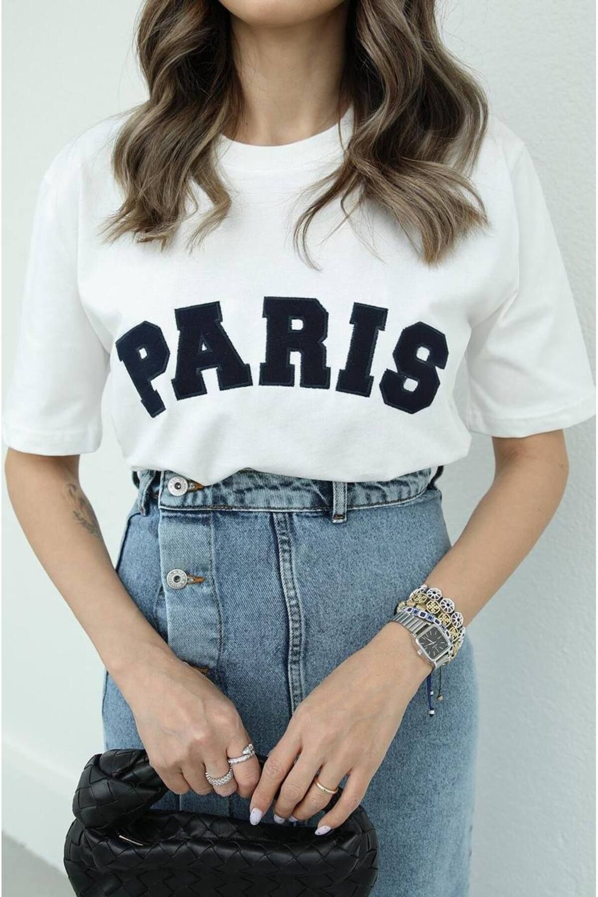 Ecenin Favorileri Paris Nakışlı %100 Pamuk Tişört
