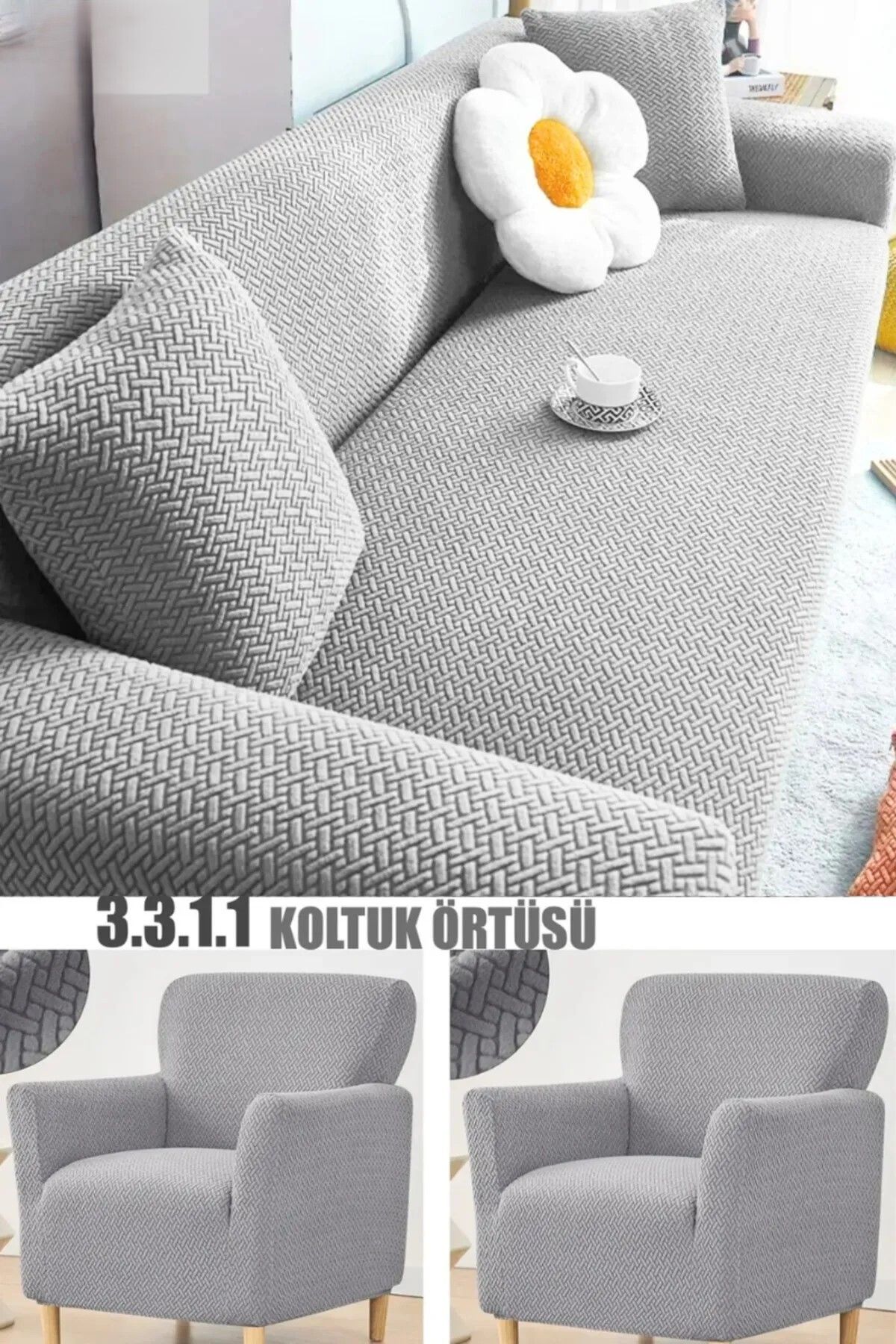 NEFİS HOME uğla Desen Koltuk Kılıfı,koltuk Örtüsü Takımı 3311 Lastikli,yıkanabilir Kanepe Örtüsü