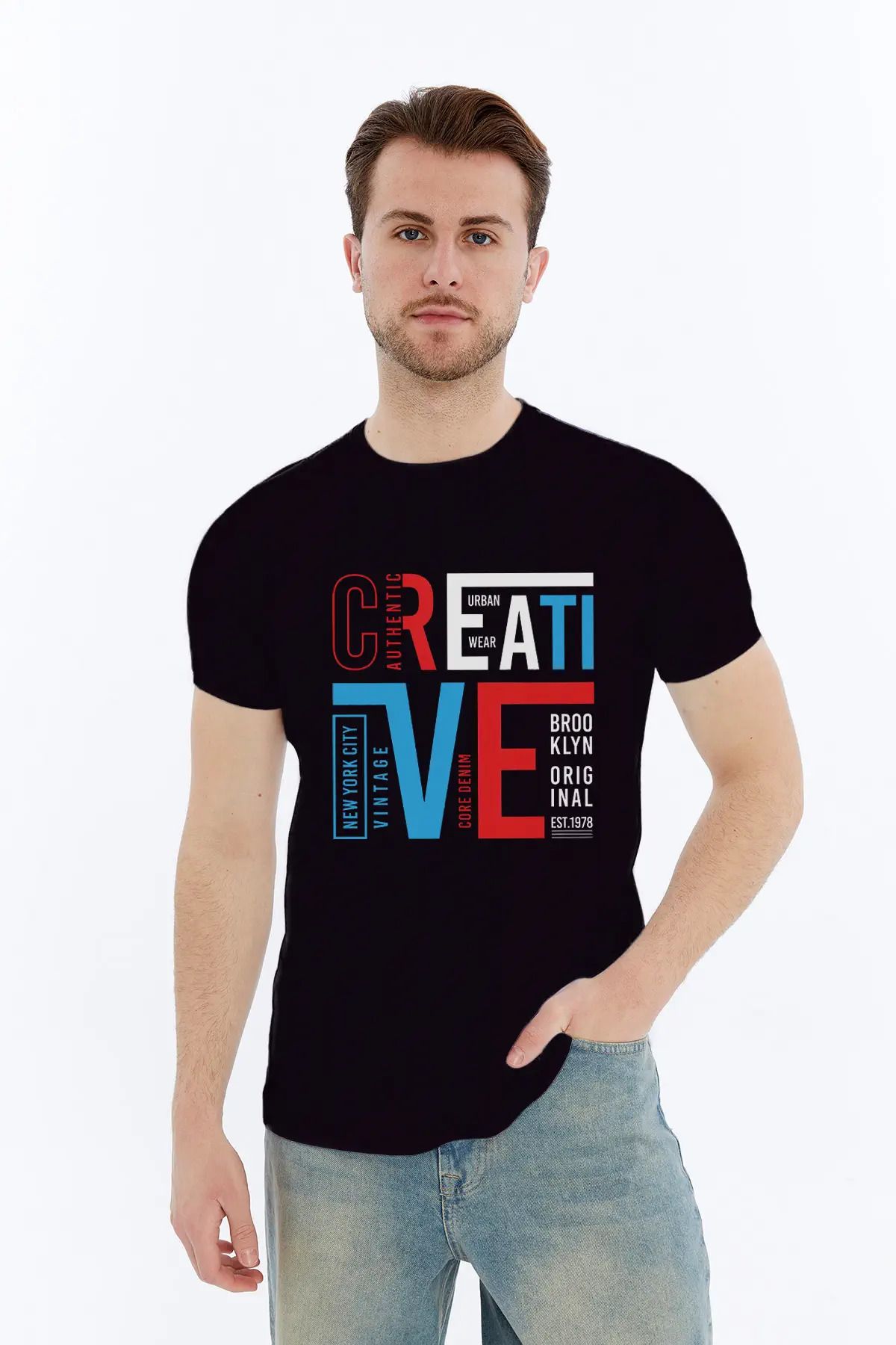 MYFORA Creative Yazılı Siyah Erkek Tişört