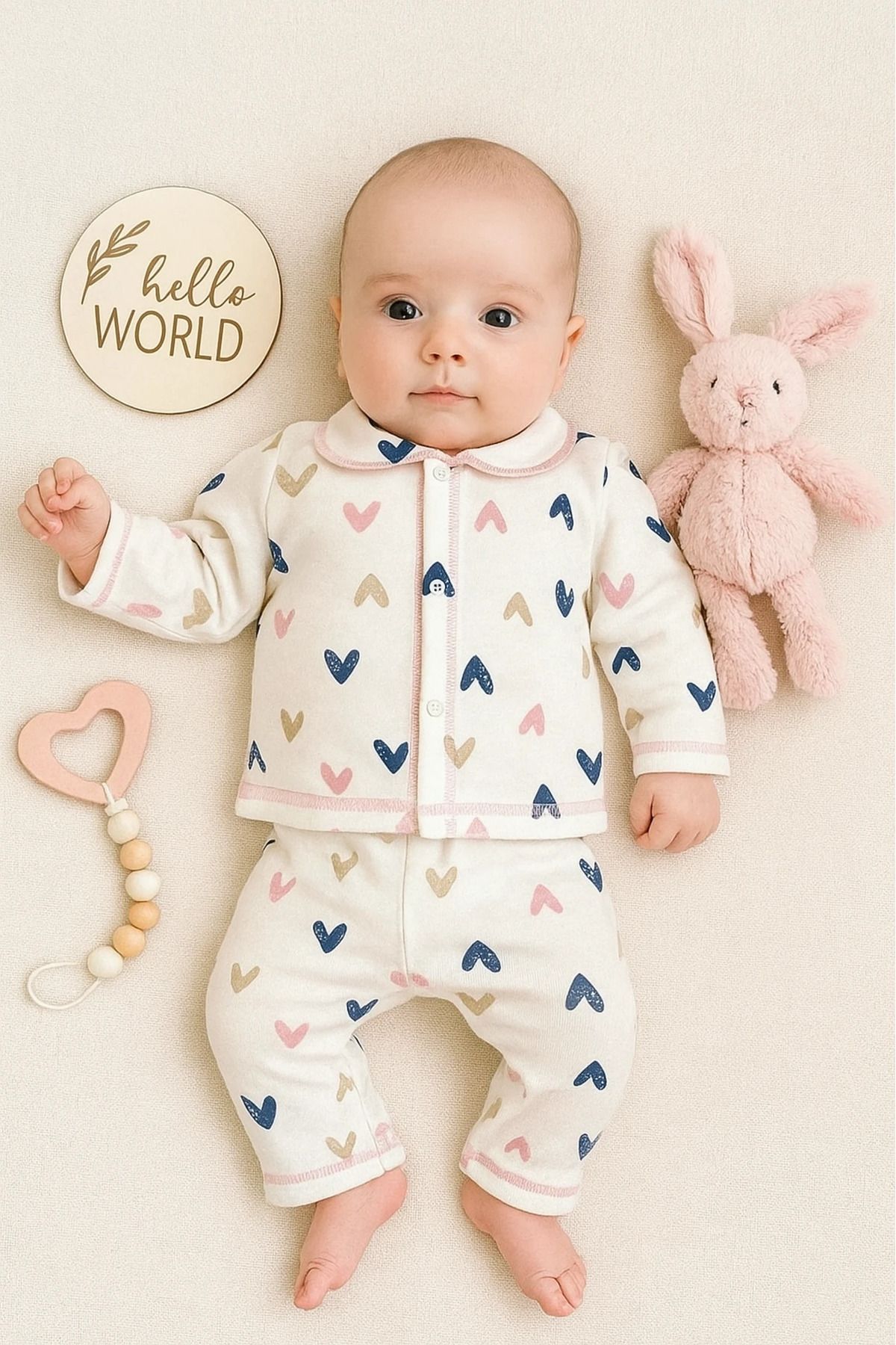Çıldırıns Renkli Kalpler Baskılı 2’li Bebek Pijama Takım