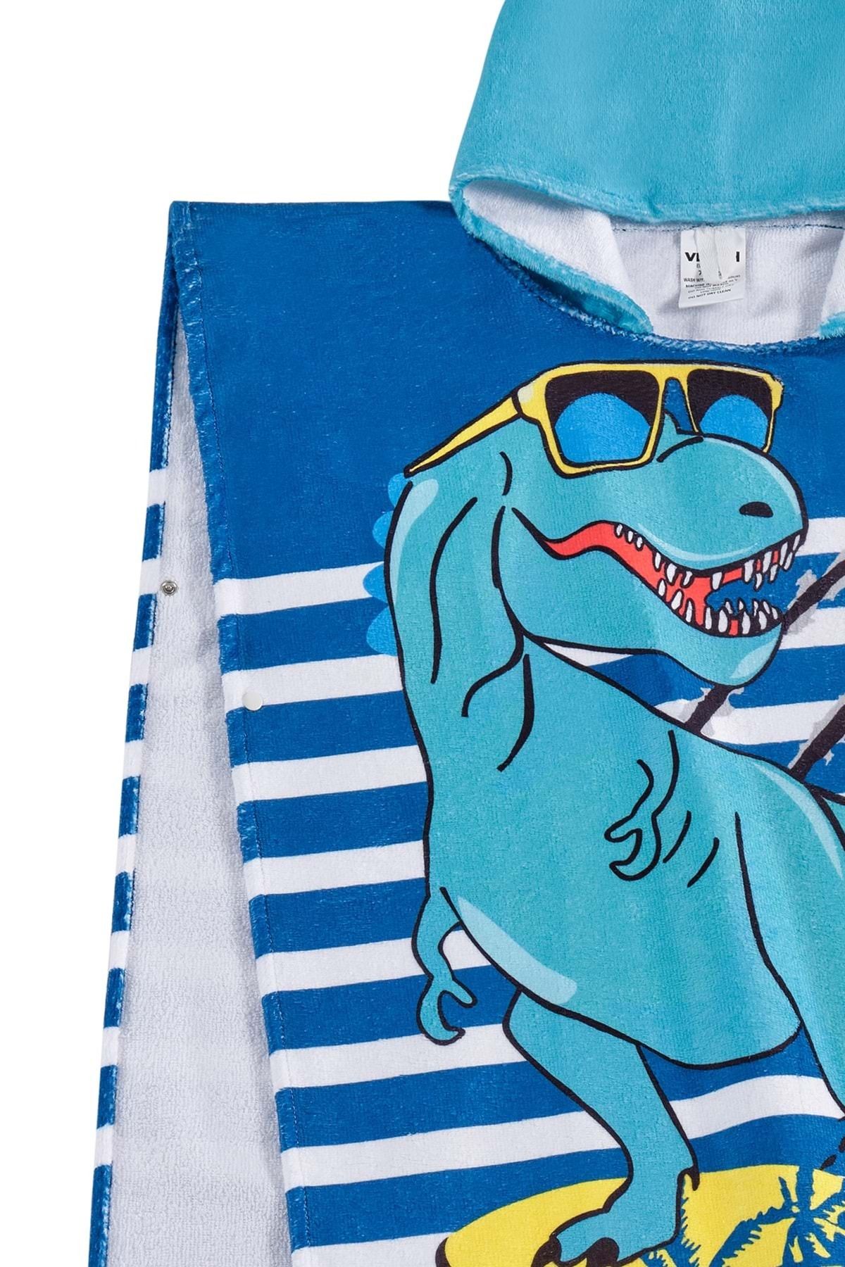 VEVİEN HOME-Dinosaur Pattern Children's Poncho Beach Towel 2