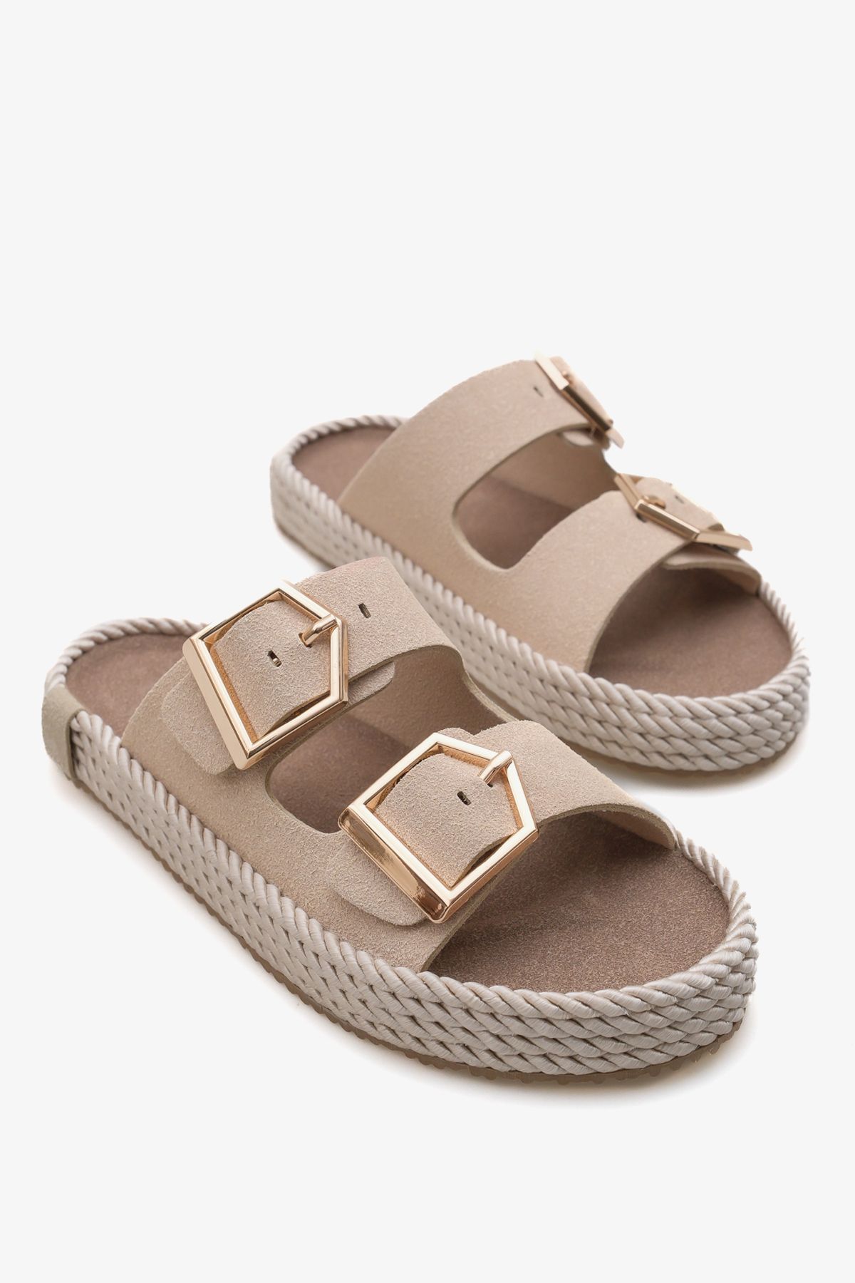 Liza Shoes STELLA Kadın Günlük Süet Çift Kemerli Terlik A003-K01