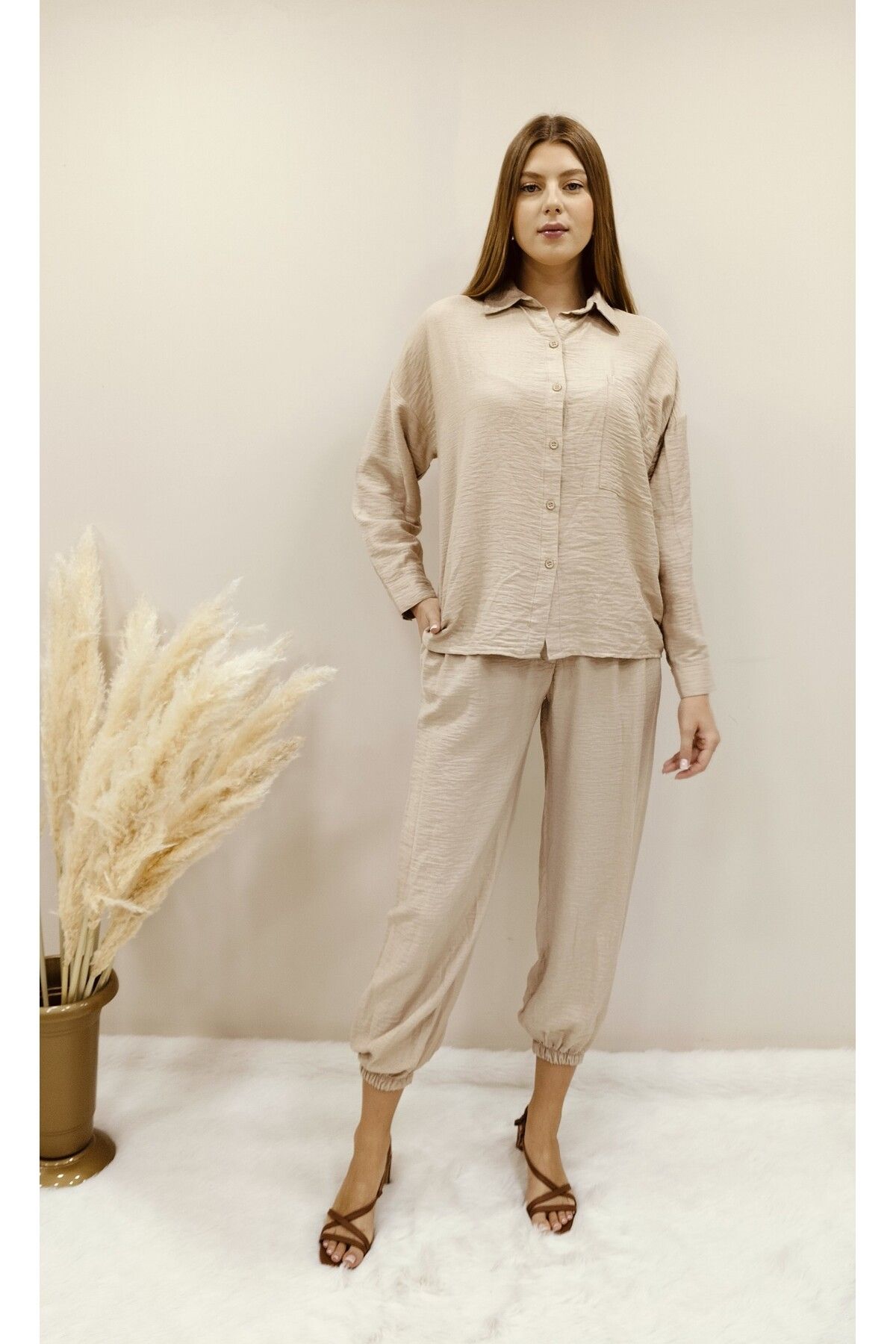 AsprinFashion CEPLİ İKİLİ TAKIM EKRU