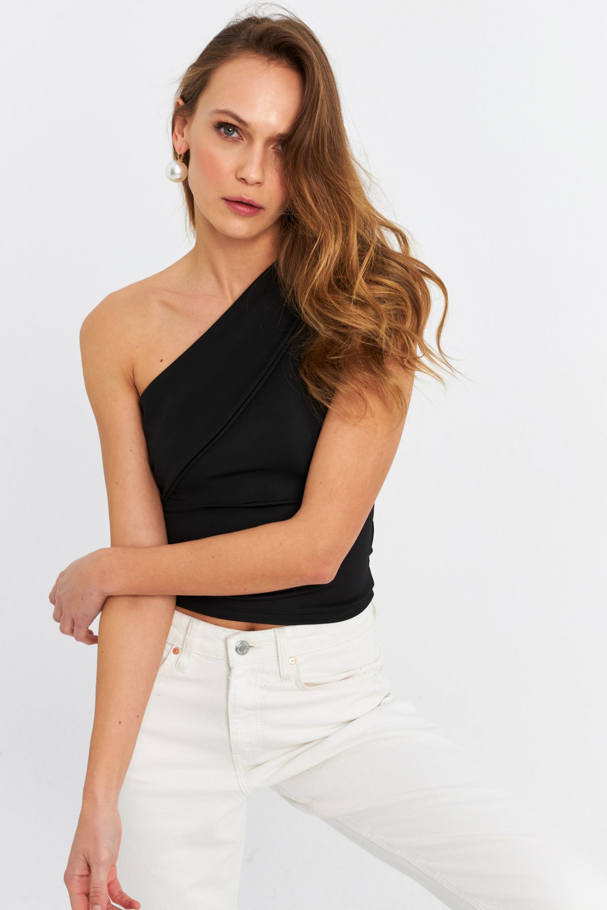 Cool & Sexy Kadın Siyah Çapraz Yaka Crop Bluz B6082-90