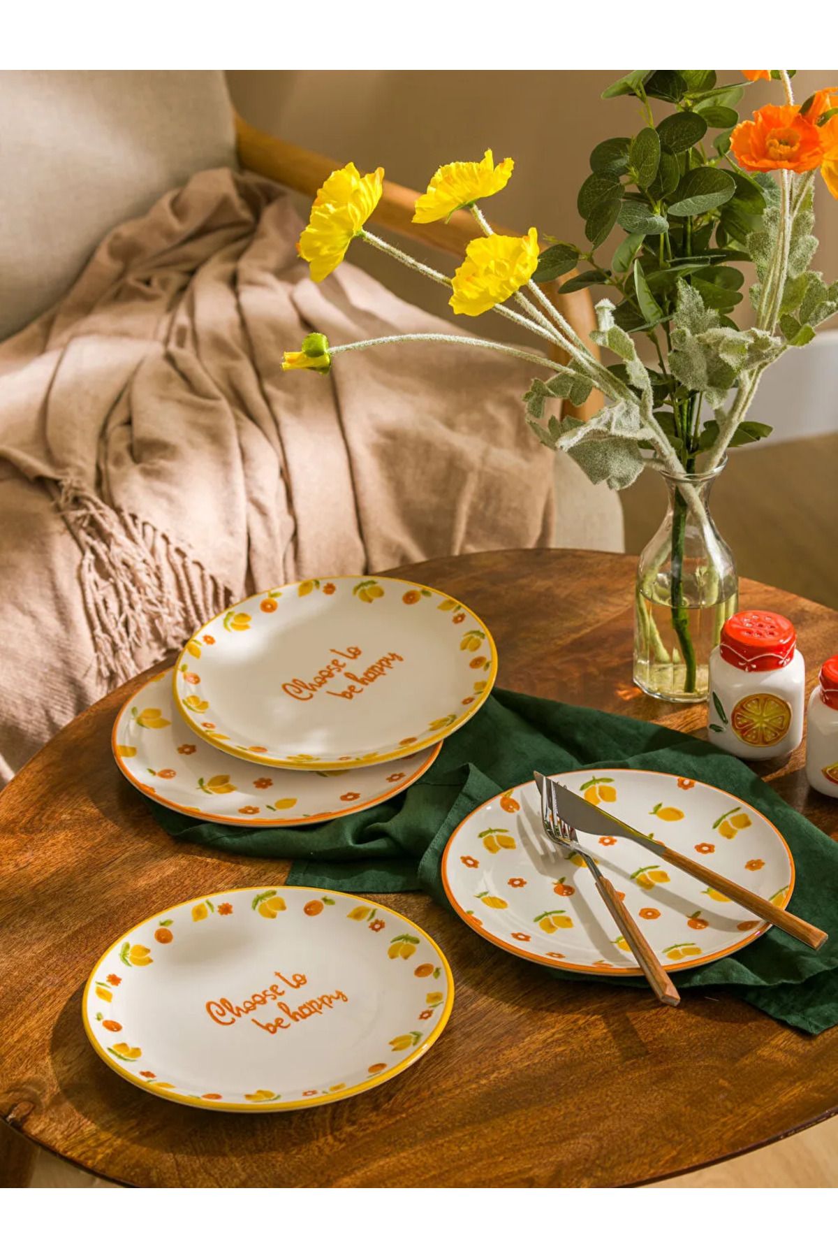 LC Waikiki LCW HOME Karışık Limon Baskılı Seramik Pasta Tabağı 4'lü 21 cm