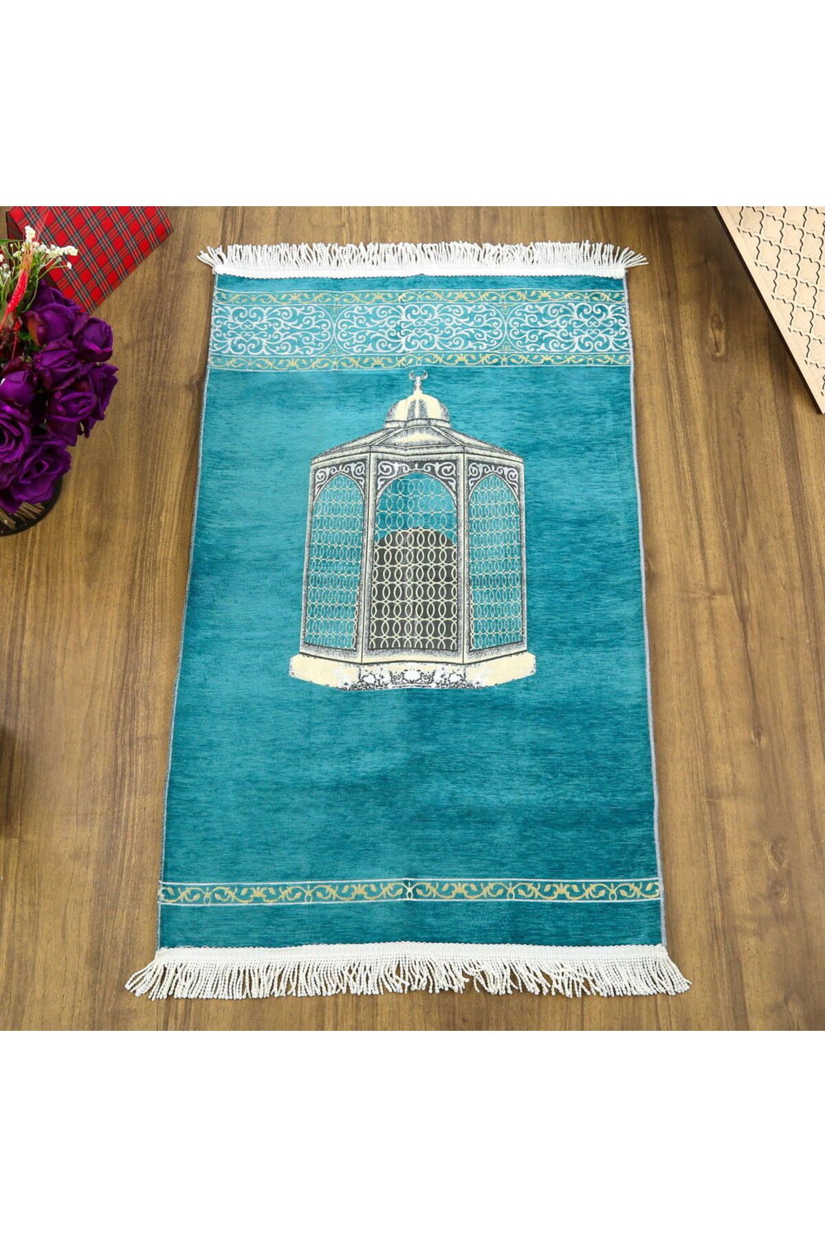 İkranur Makam-ı İbrahim Lüks Şönil Seccade Turkuaz (70x126cm) 240 gr