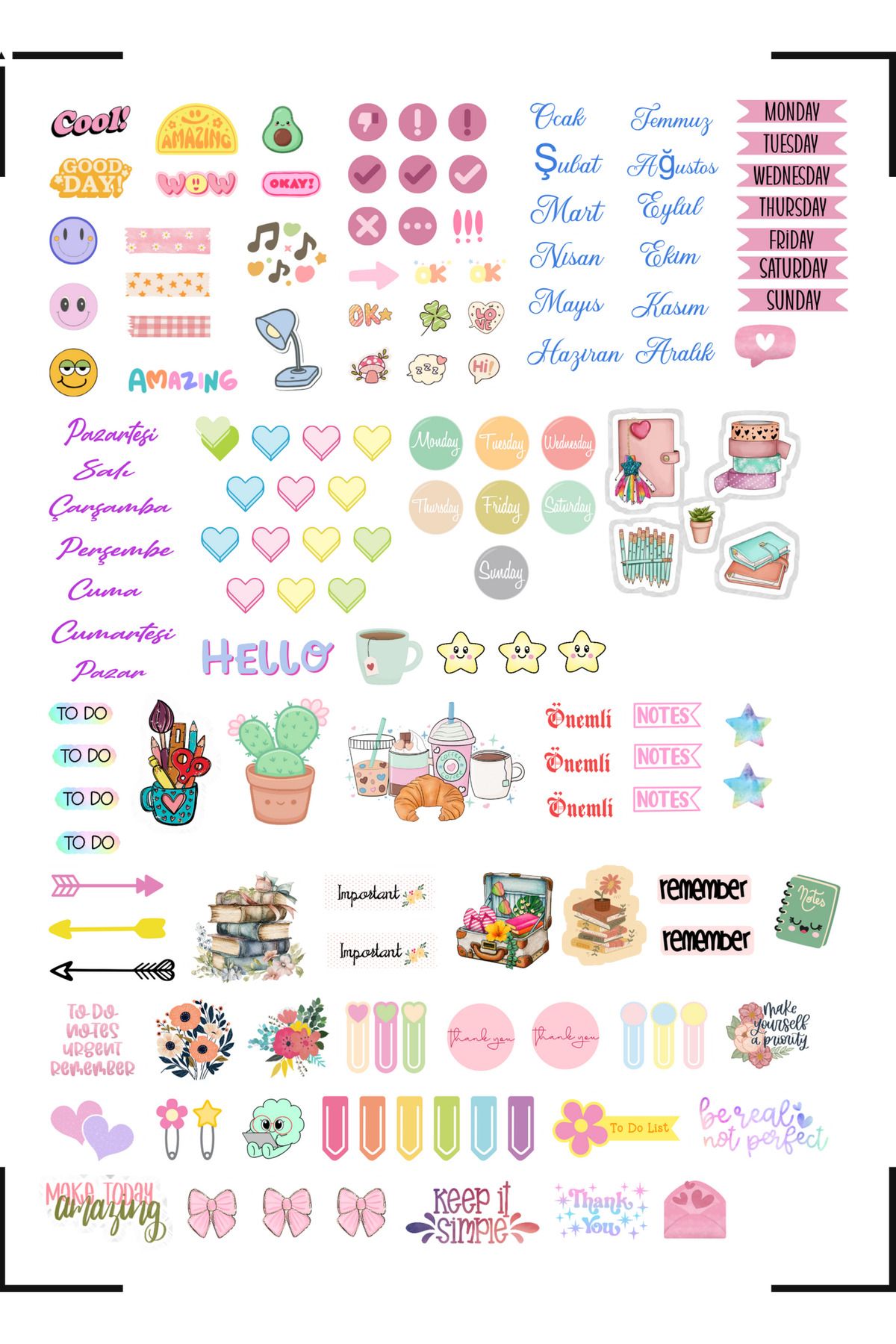 NovaNotlar A4 Planlayıcı Sticker Seti – Haftalık Plan, To Do List, Ajanda Etiketi, Renkli Planner Etiketleri