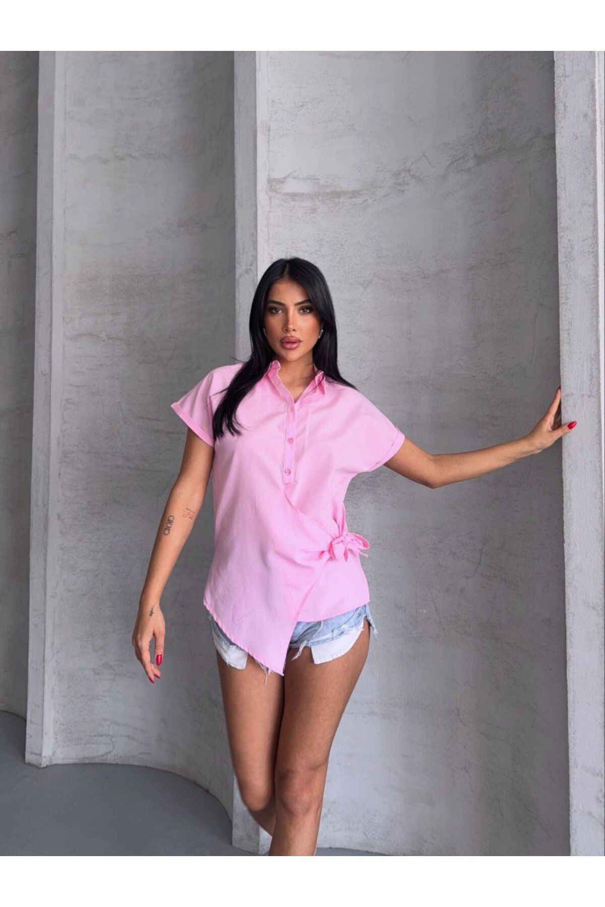 CLB COLLECTION Yandan Bağlamalı Kısa Kol Gömlek