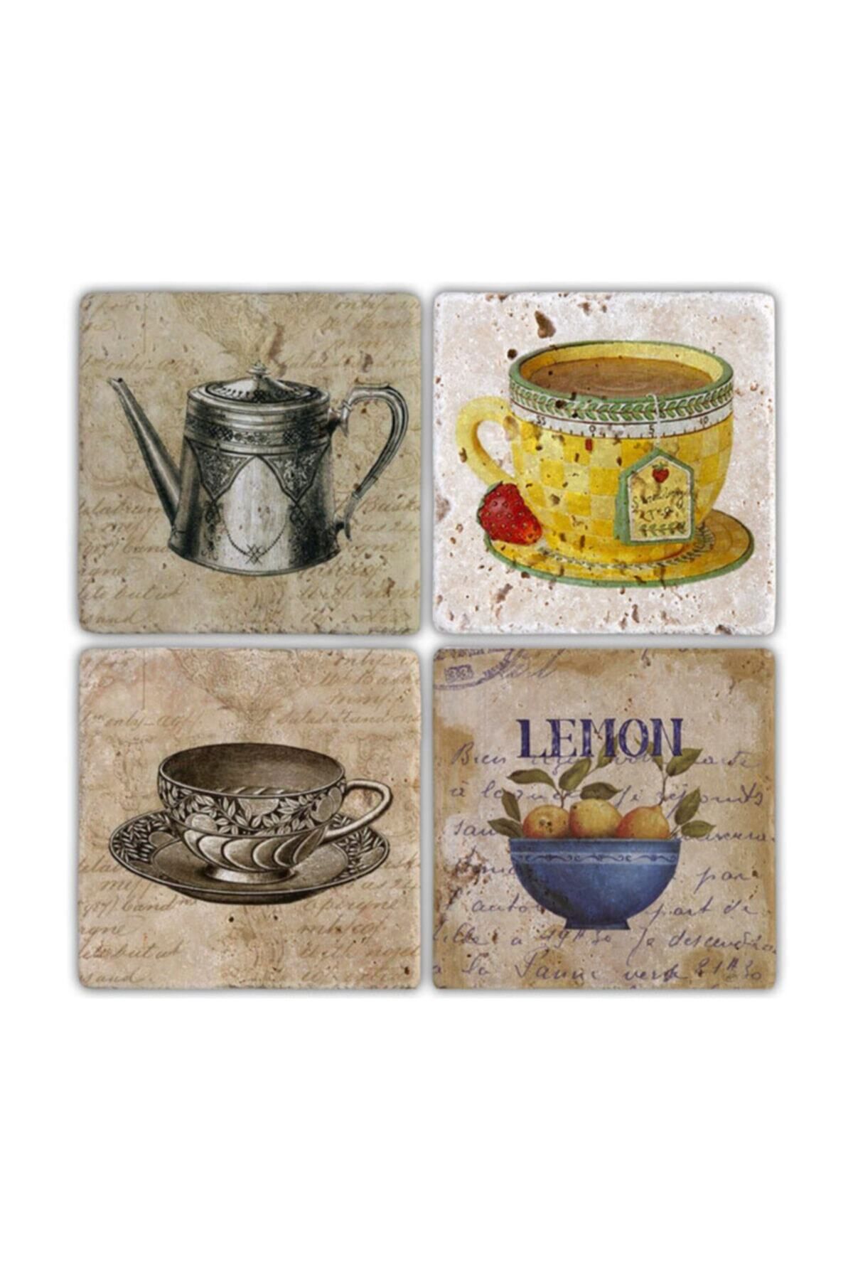 DEKORANLA Doğal taş bardak altlığı seti, 4'lü, 10x10 cm, şık ve kullanışlı tasarım