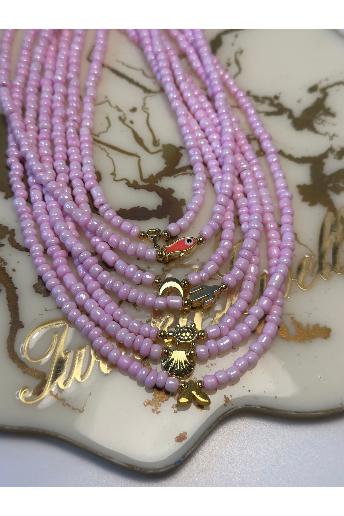 Twinkle Jewellery 3 Adet Karışık Figürlü Lila Boncuk Kolye