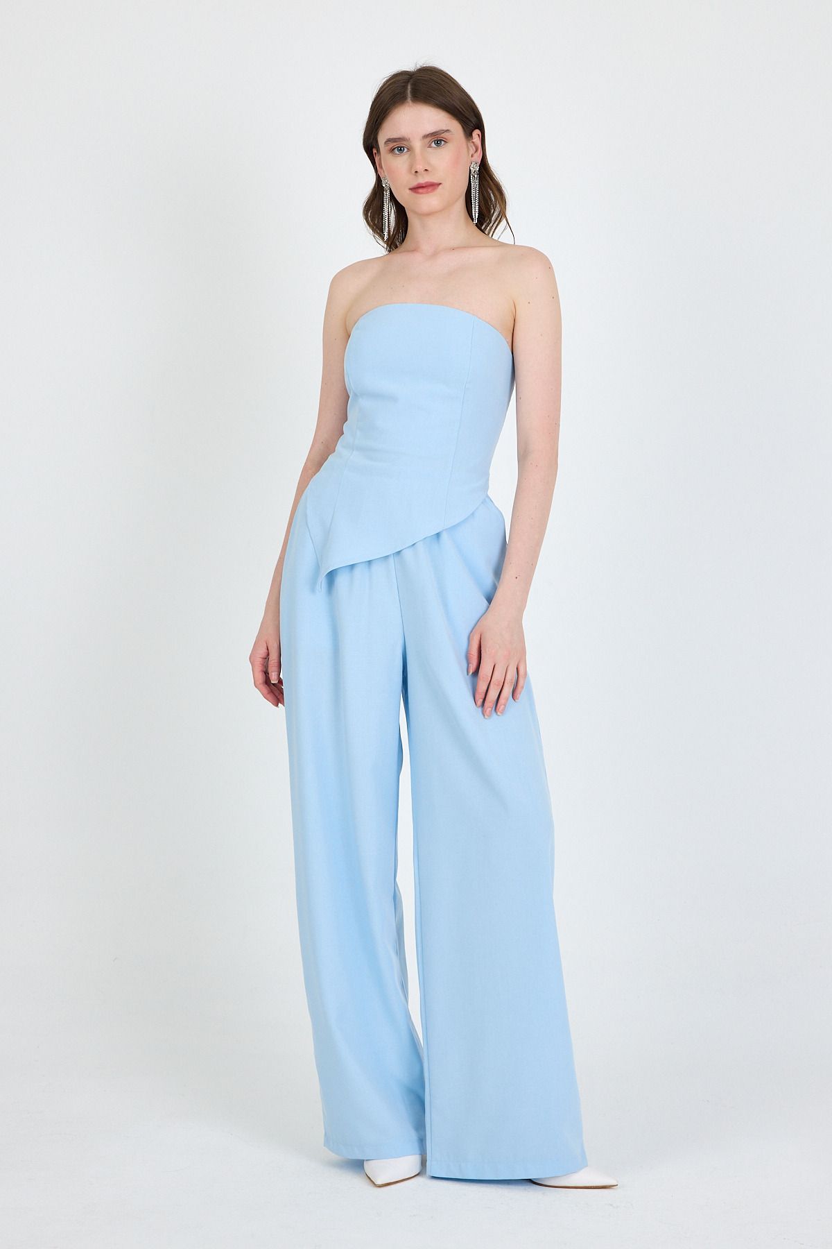 Rays Bebe Mavi Straplez Asimetrik Bluz Pantolon Takım 5234