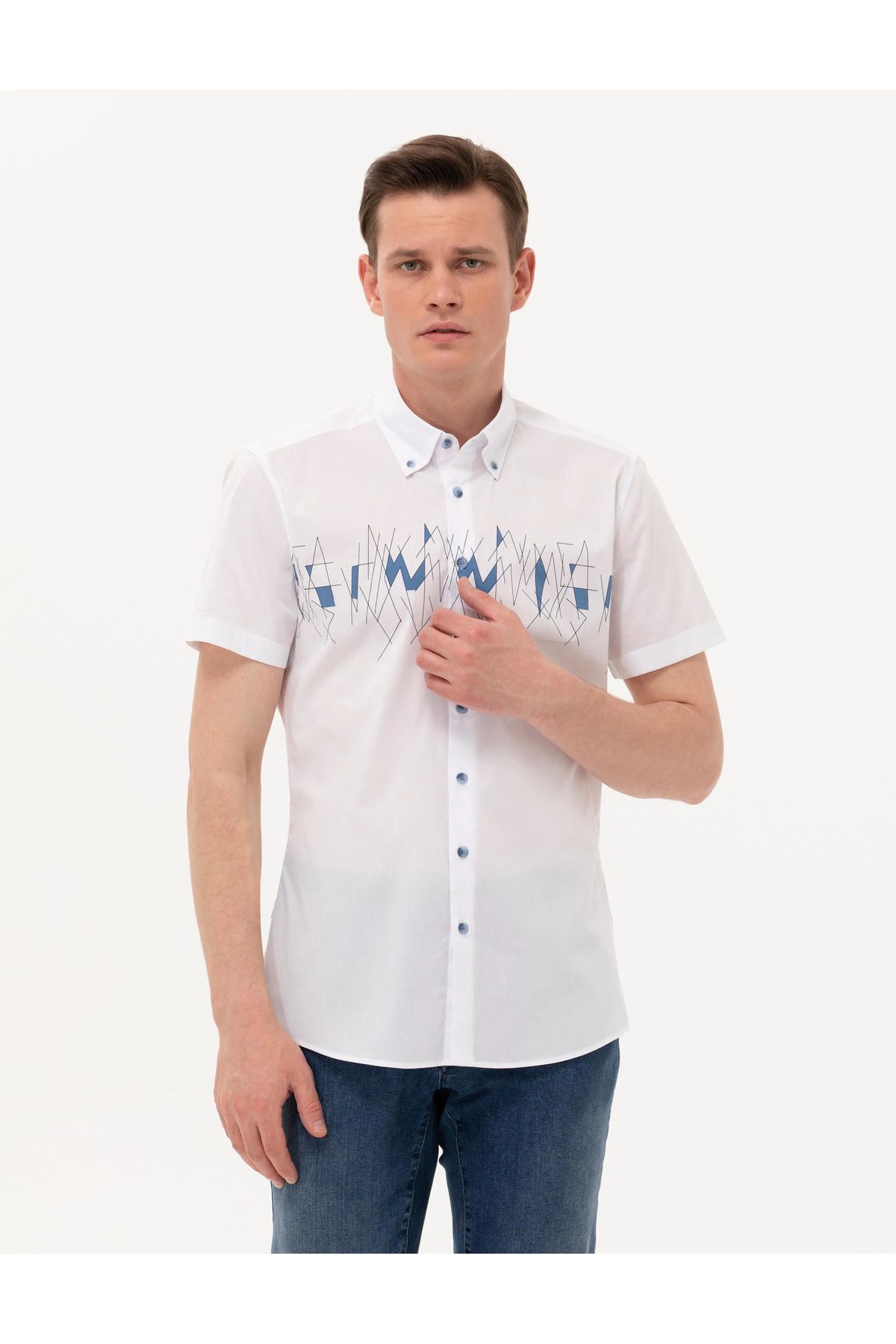 Pierre Cardin Lacivert Slim Fit Kısa Kollu Gömlek