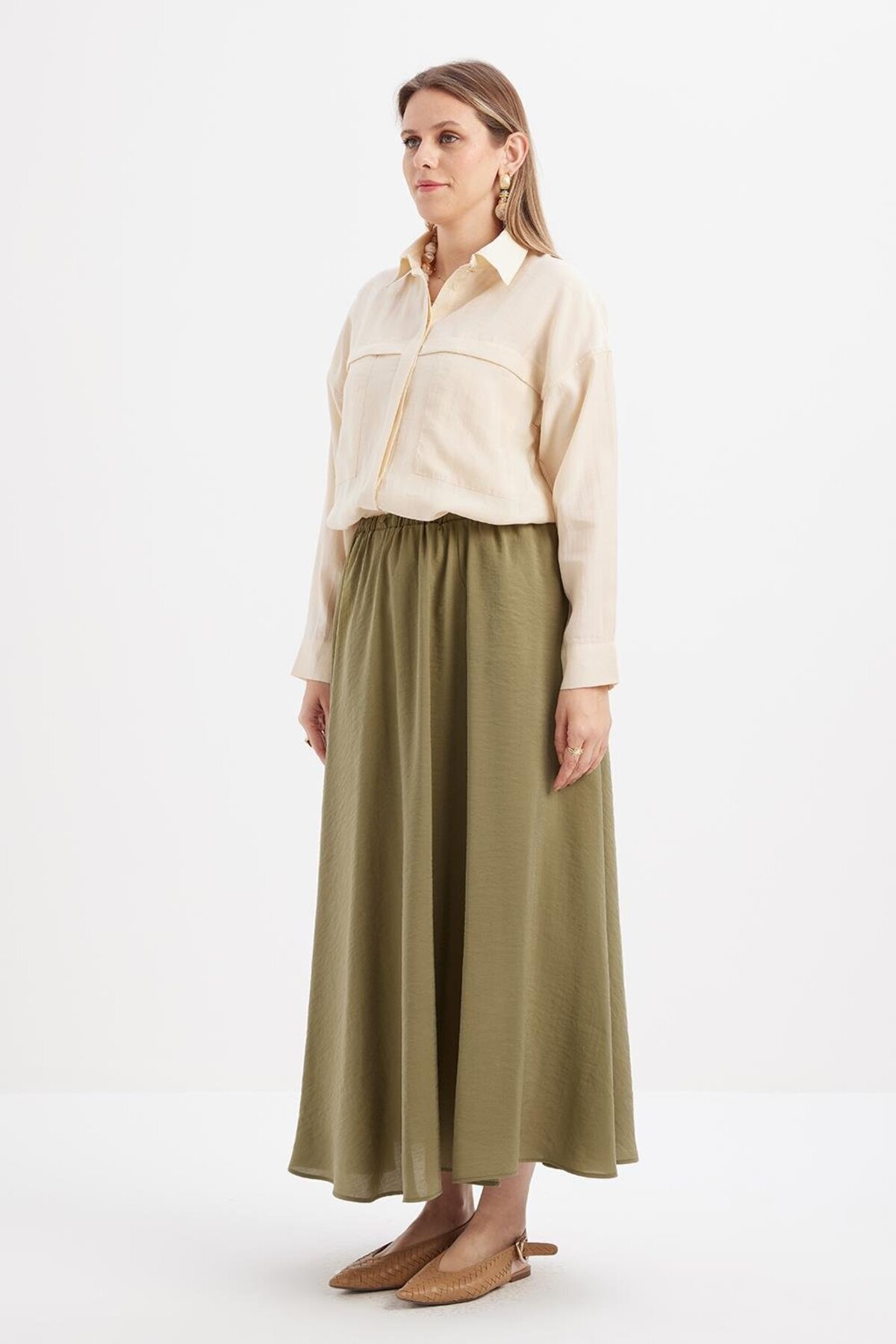ALLDAY-Khaki-Elastic Basic Skirt 3