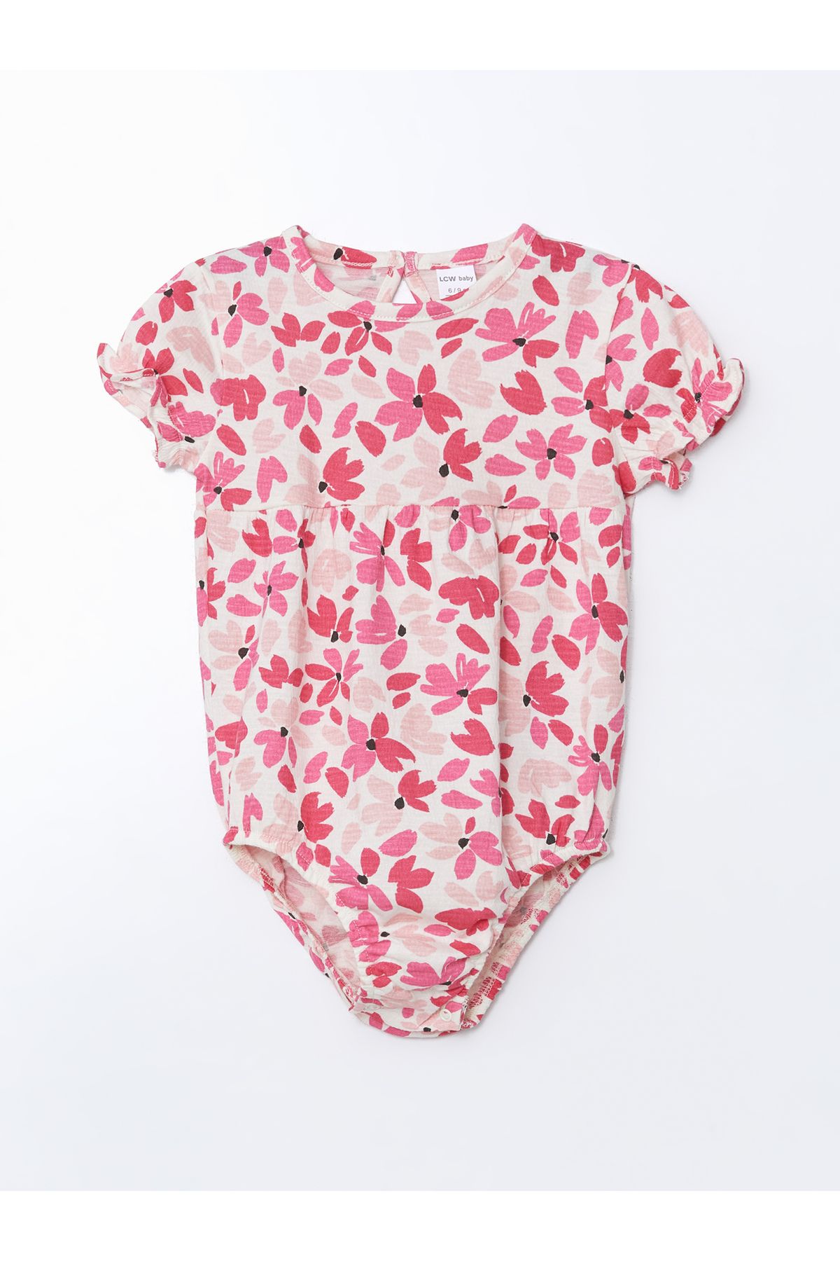 LC Waikiki Bisiklet Yaka Çiçekli Kız Bebek Çıtçıtlı Bodysuit